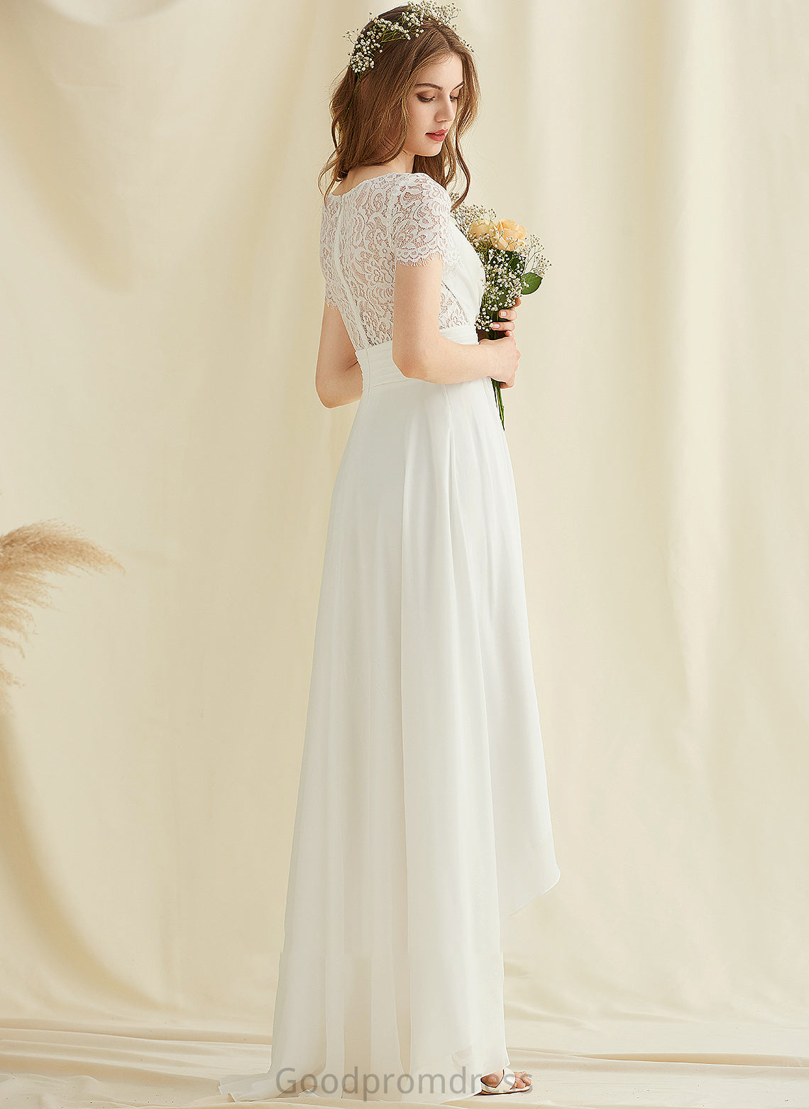 Lace V-neck Chiffon A-Line Angelica Dress Wedding Asymmetrical Wedding Dresses