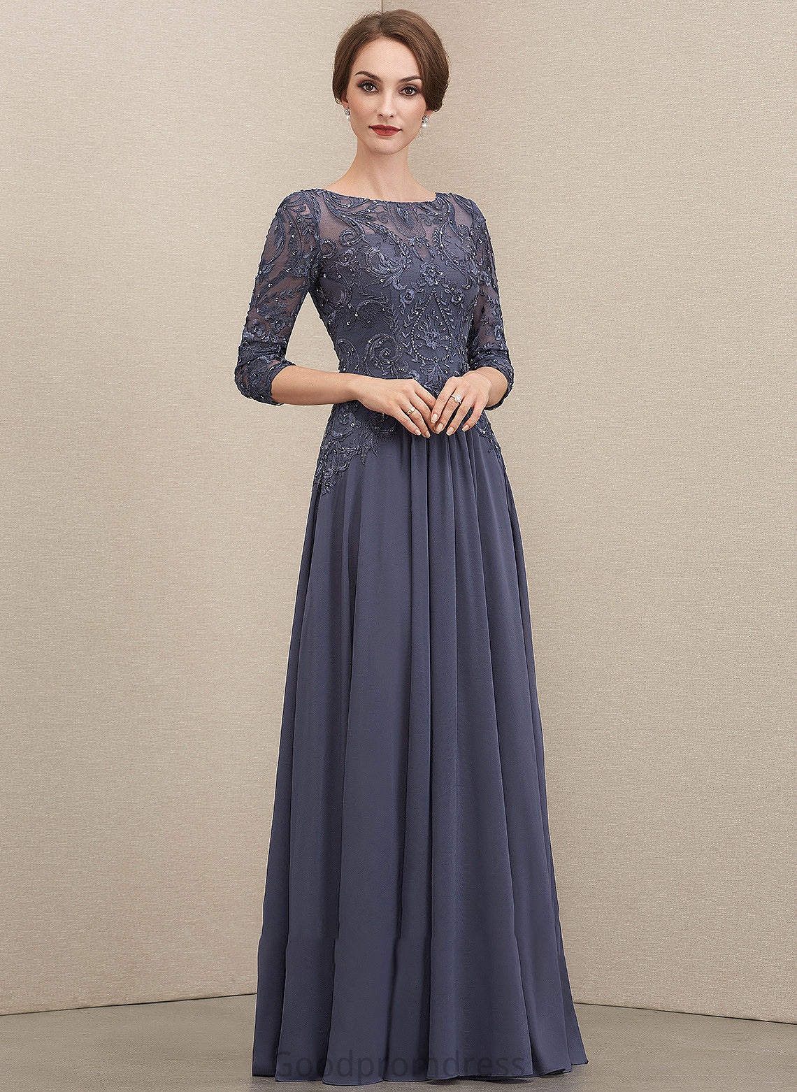 Sequins of Mother Beading Neck Chiffon Bride Mother of the Bride Dresses Mildred Lace Scoop With Floor-Length the A-Line Dress