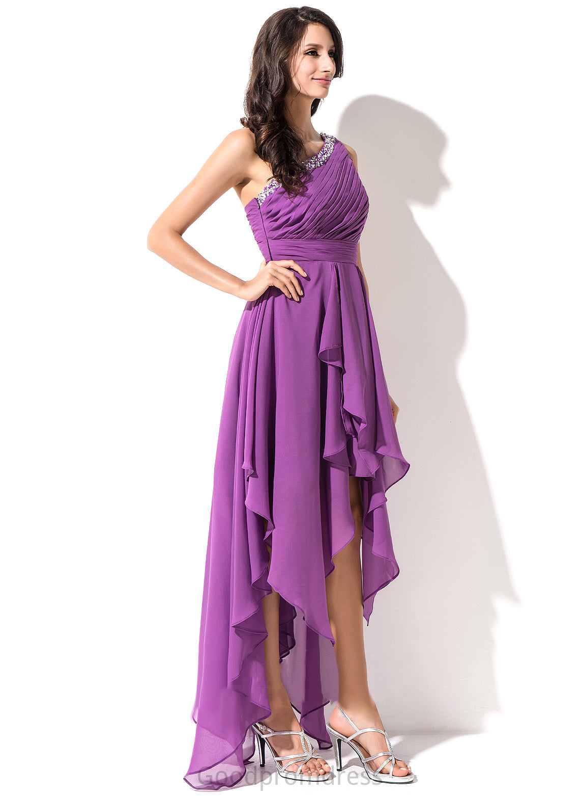 Homecoming Chiffon Nadine Sequins Ruffle Asymmetrical Dress Beading Homecoming Dresses With A-Line One-Shoulder