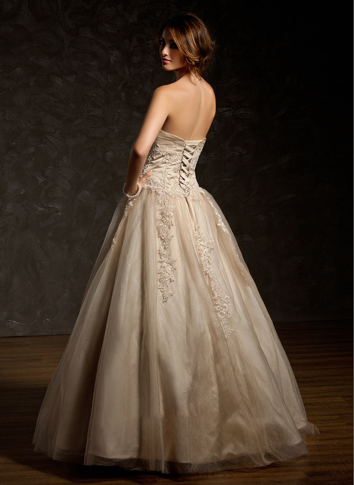 Lace Ball-Gown/Princess Prom Dresses Ruffle Appliques Tulle Floor-Length With Sweetheart Yesenia Beading Sequins