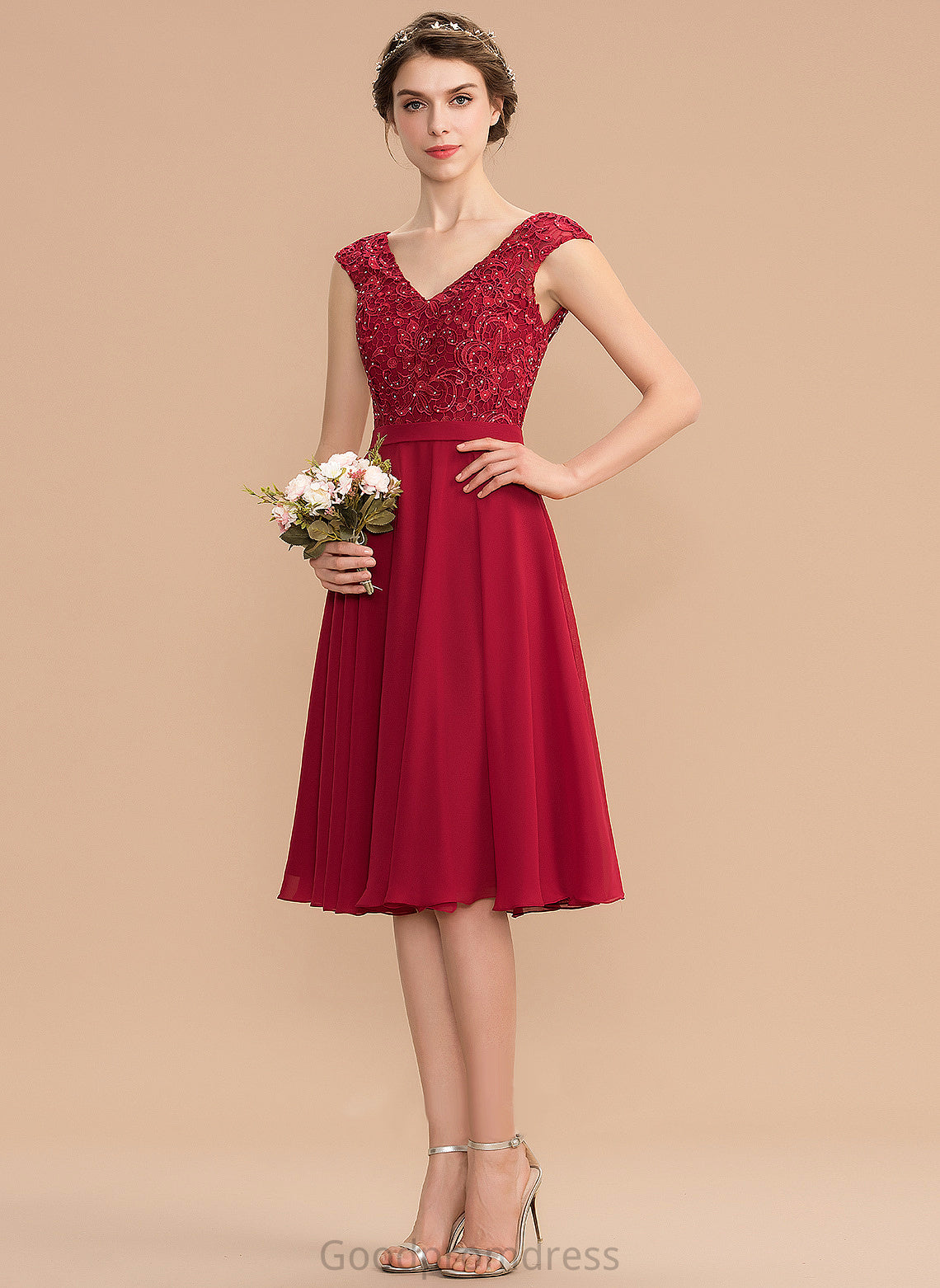 Chiffon Bryanna Homecoming Knee-Length A-Line Lace Beading V-neck With Homecoming Dresses Dress