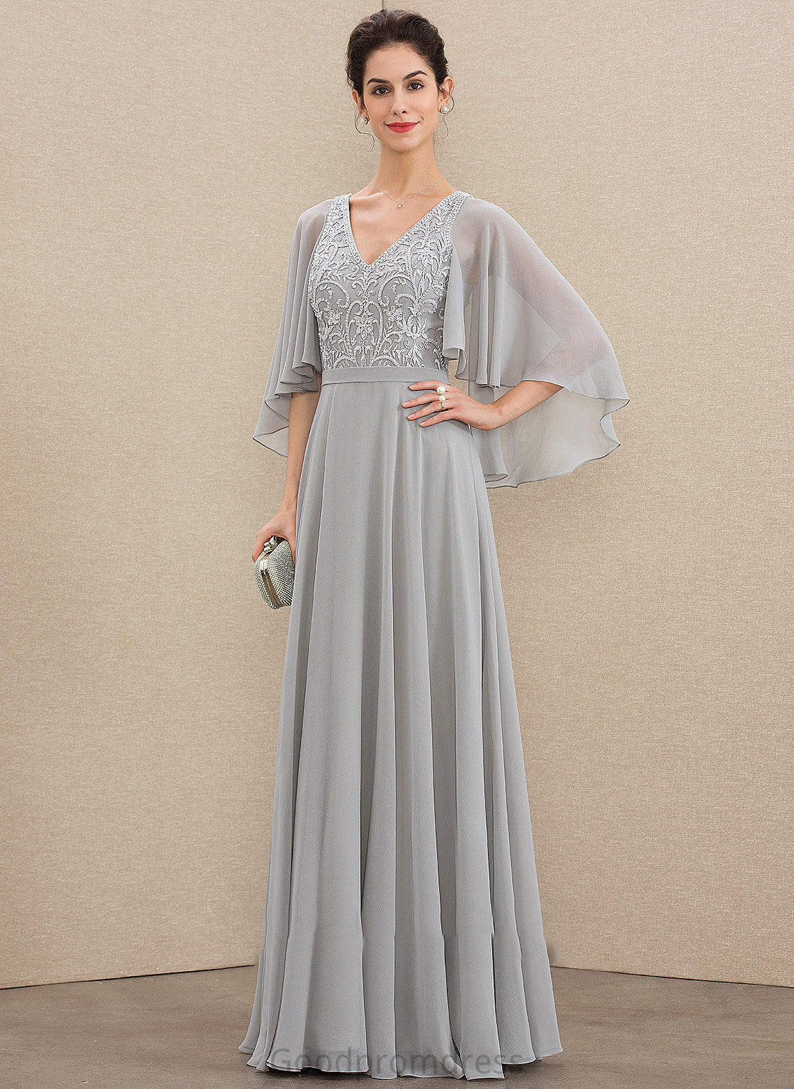 of Lace the With Eden Mother of the Bride Dresses Beading Mother Chiffon A-Line Bride Dress V-neck Floor-Length Sequins