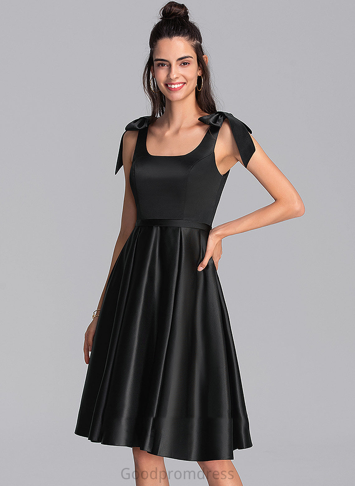 Bow(s) Homecoming Homecoming Dresses Satin Amirah Dress A-Line With Square Knee-Length Neckline