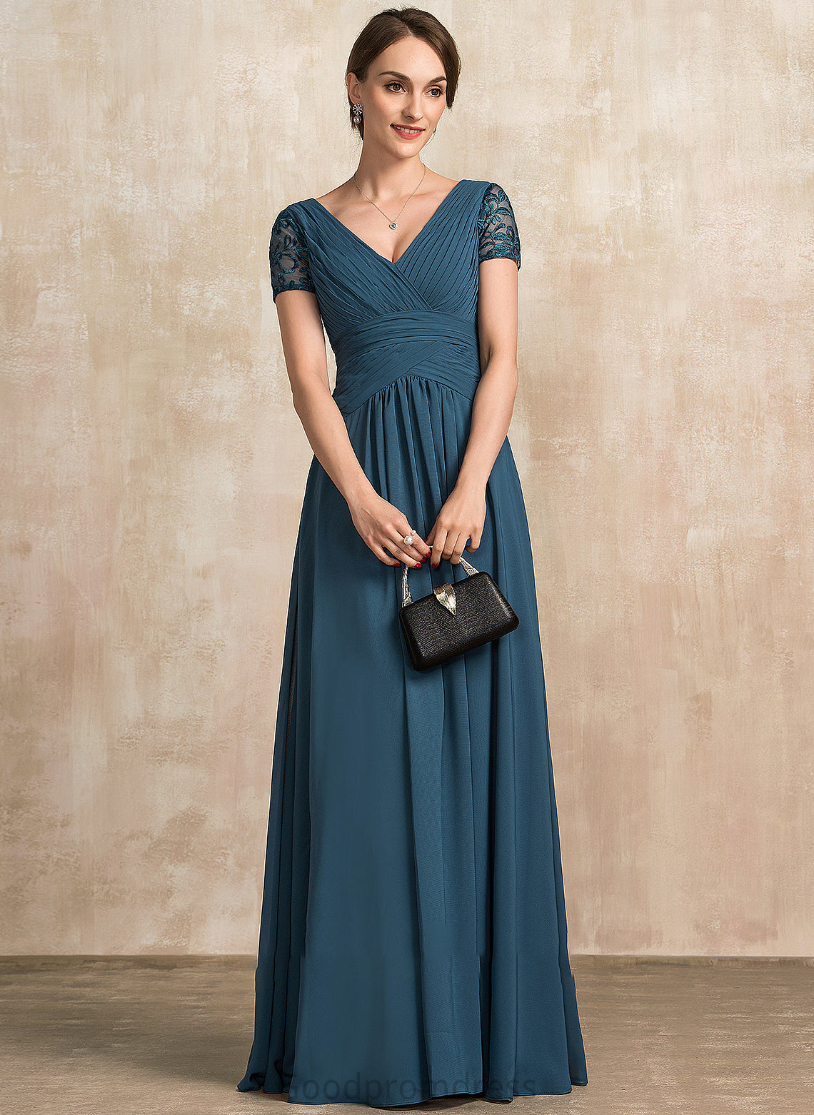 A-Line V-neck Lace Mother of With Mother of the Bride Dresses Dress Chiffon the Vivien Bride Floor-Length