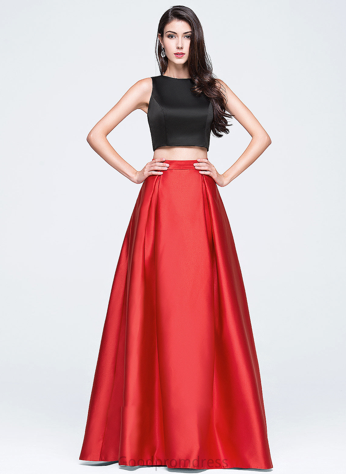 Floor-Length Scoop With Elliana Satin Pockets Prom Dresses Neck Ball-Gown/Princess