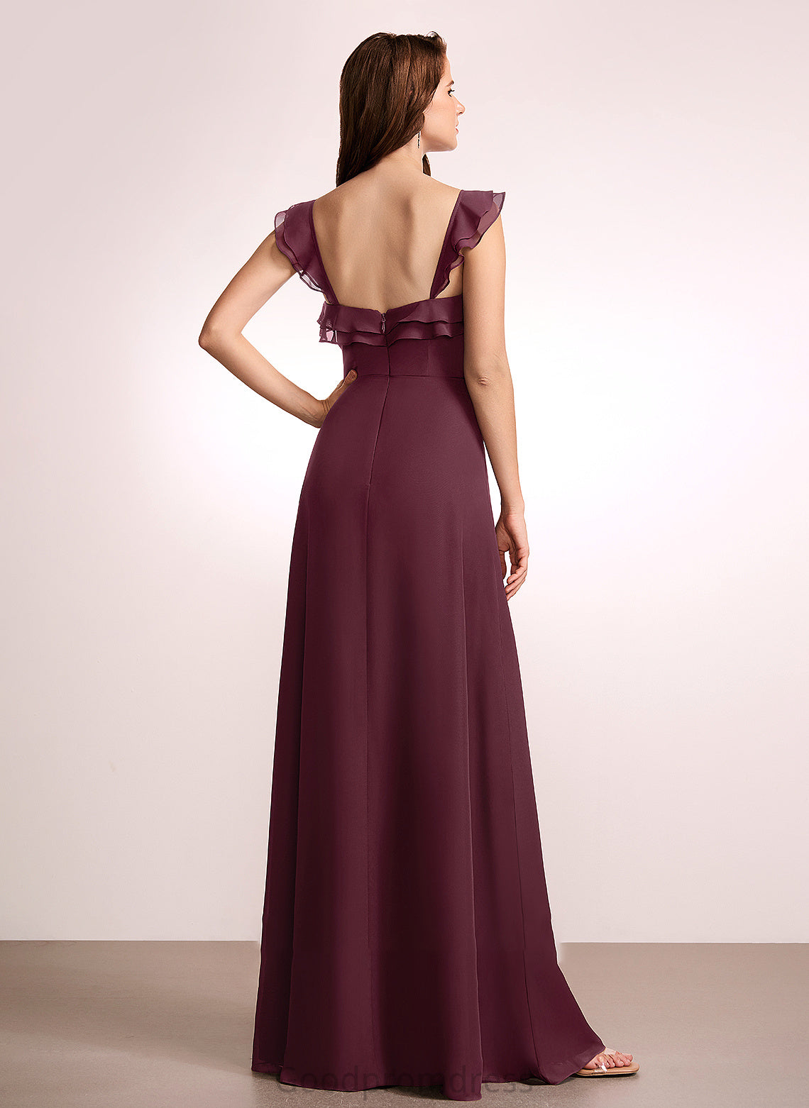 Neckline SplitFront A-Line Embellishment V-neck Floor-Length Silhouette Fabric Length Aleah Empire Waist V-Neck Bridesmaid Dresses