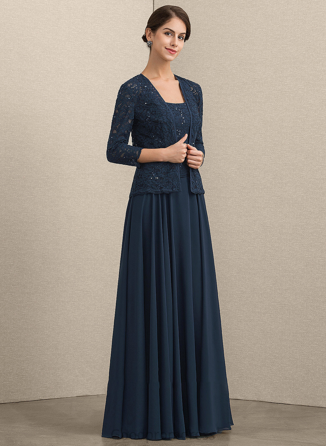 Sequins Bride Chiffon Dress Mother of Mother of the Bride Dresses the With Floor-Length Lace A-Line Laila Square Neckline