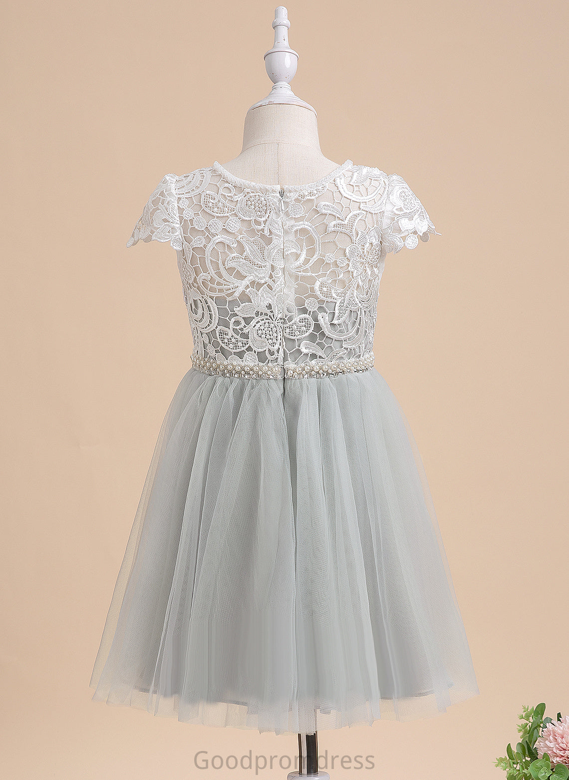 Short Dress Tulle Flower Tina - Scalloped Girl Neck Lace/Beading/Sequins With A-Line Flower Girl Dresses Sleeves Knee-length