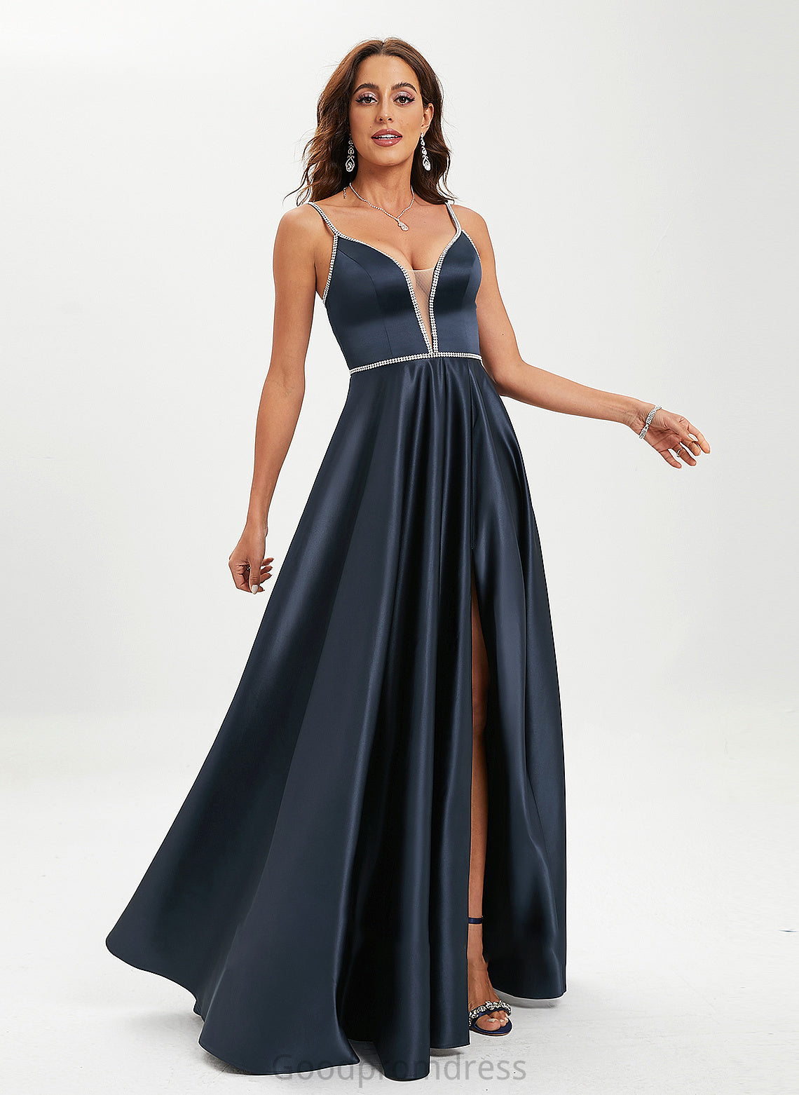 V-neck With Floor-Length Susanna Beading Sequins Prom Dresses Ball-Gown/Princess Satin