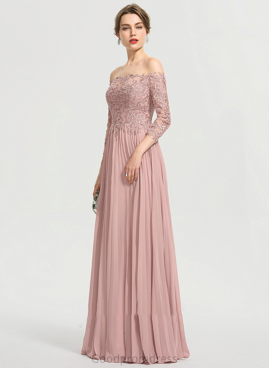 Sequins Pleated Floor-Length Prom Dresses Off-the-Shoulder Ball-Gown/Princess With Maggie Chiffon