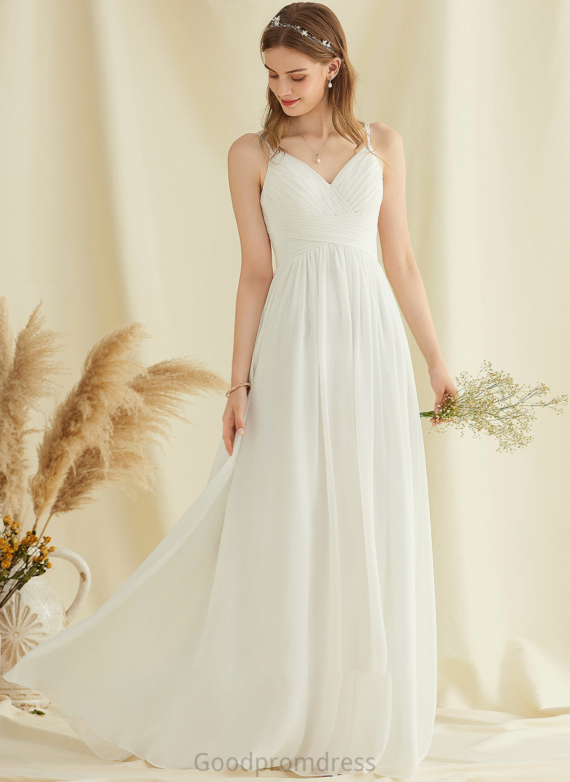 With Floor-Length Dress Wedding Dresses Wedding Tiana Lace Chiffon A-Line V-neck