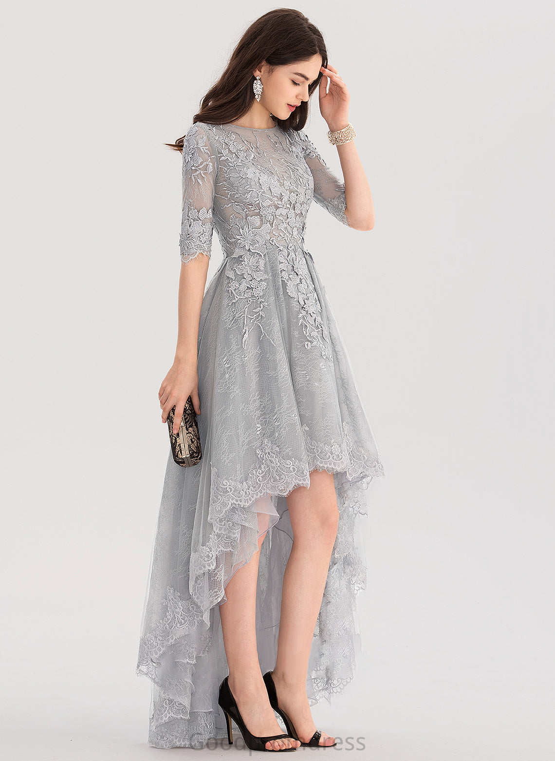 Asymmetrical Lace Neck Marlie Tulle Ball-Gown/Princess Scoop Prom Dresses