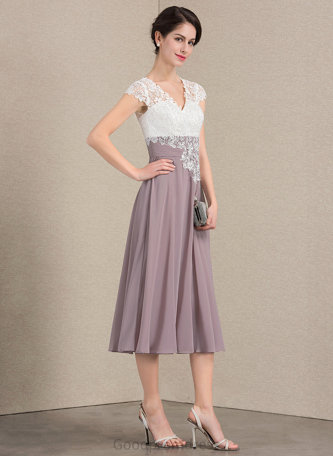 Dress Lace Mother of Bride Mother of the Bride Dresses the Chiffon V-neck A-Line Carlie Tea-Length