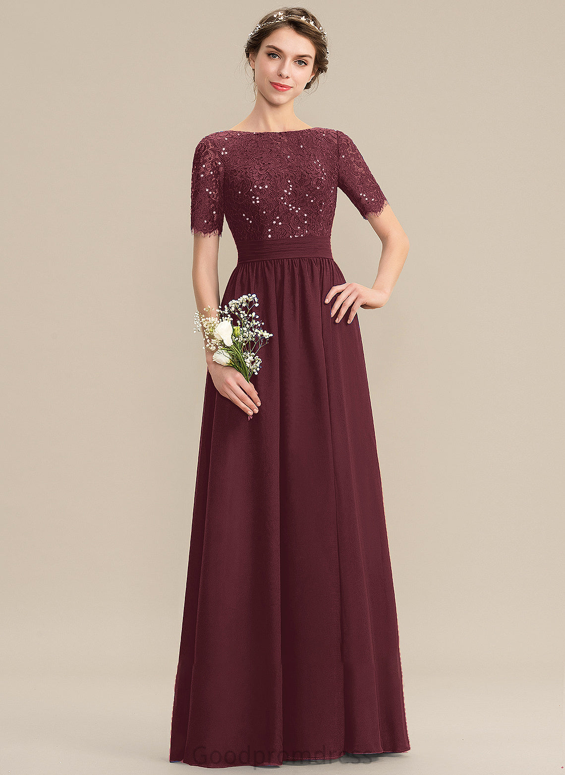 Silhouette Sequins ScoopNeck Floor-Length Neckline Fabric Length Embellishment A-Line Judith Straps A-Line/Princess Bridesmaid Dresses