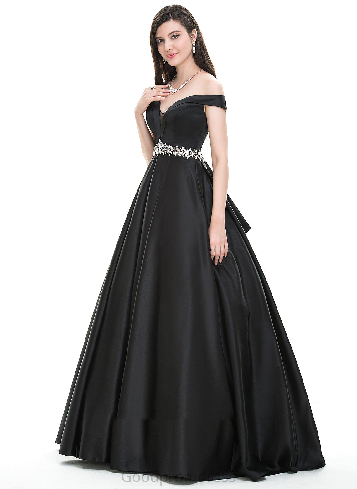 Satin Brylee Off-the-Shoulder Ball-Gown/Princess Beading Floor-Length With Prom Dresses