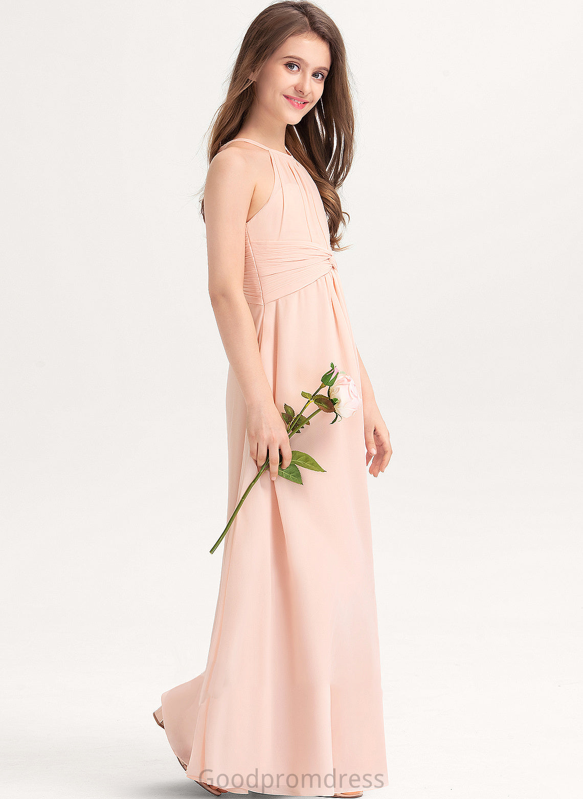 Floor-Length Neck Chiffon With Junior Bridesmaid Dresses A-Line Scoop Lilianna Ruffle