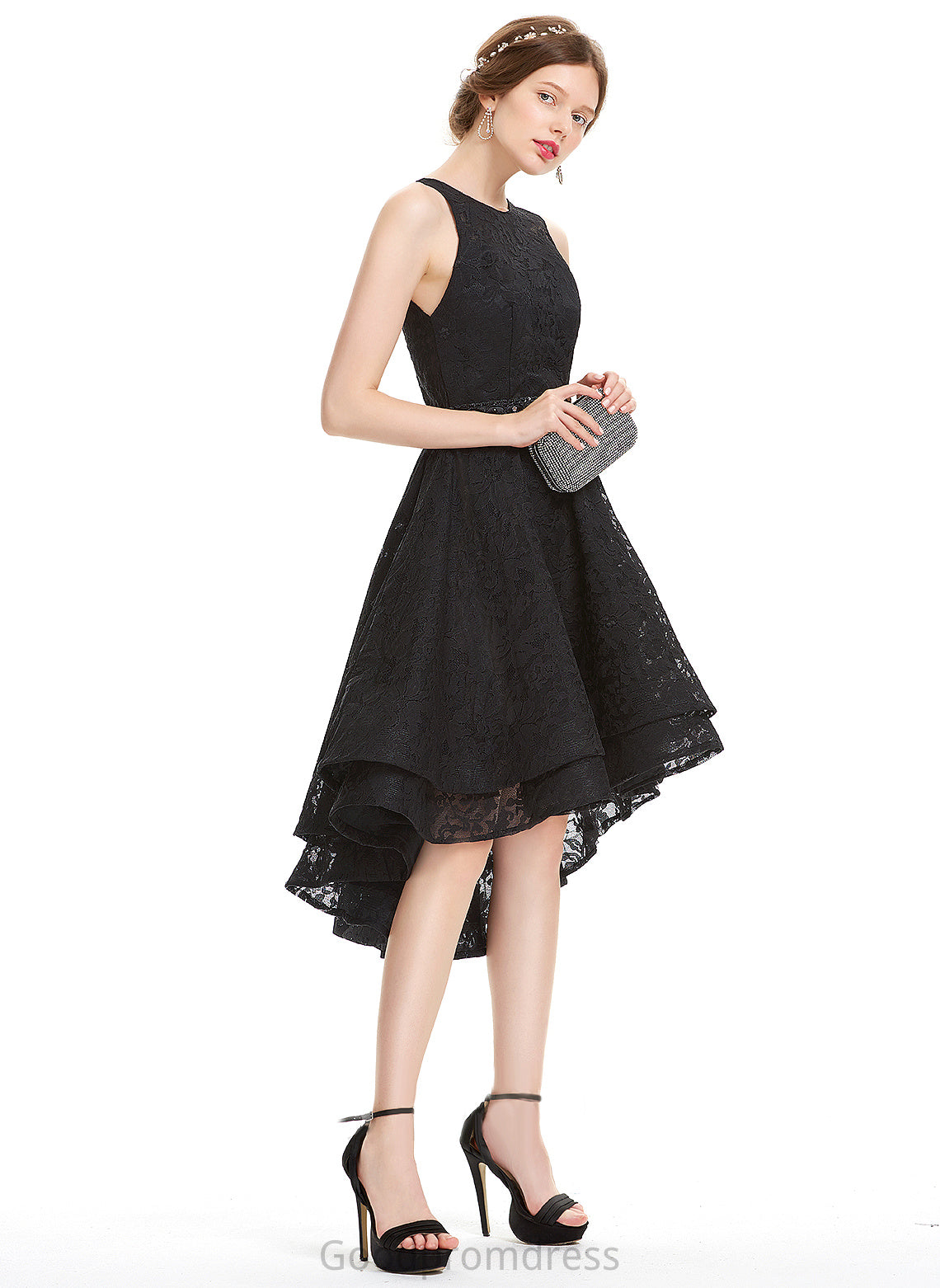 Lace A-Line Asymmetrical Beading Homecoming Dresses Neck With Dress Lace Scoop Lydia Homecoming