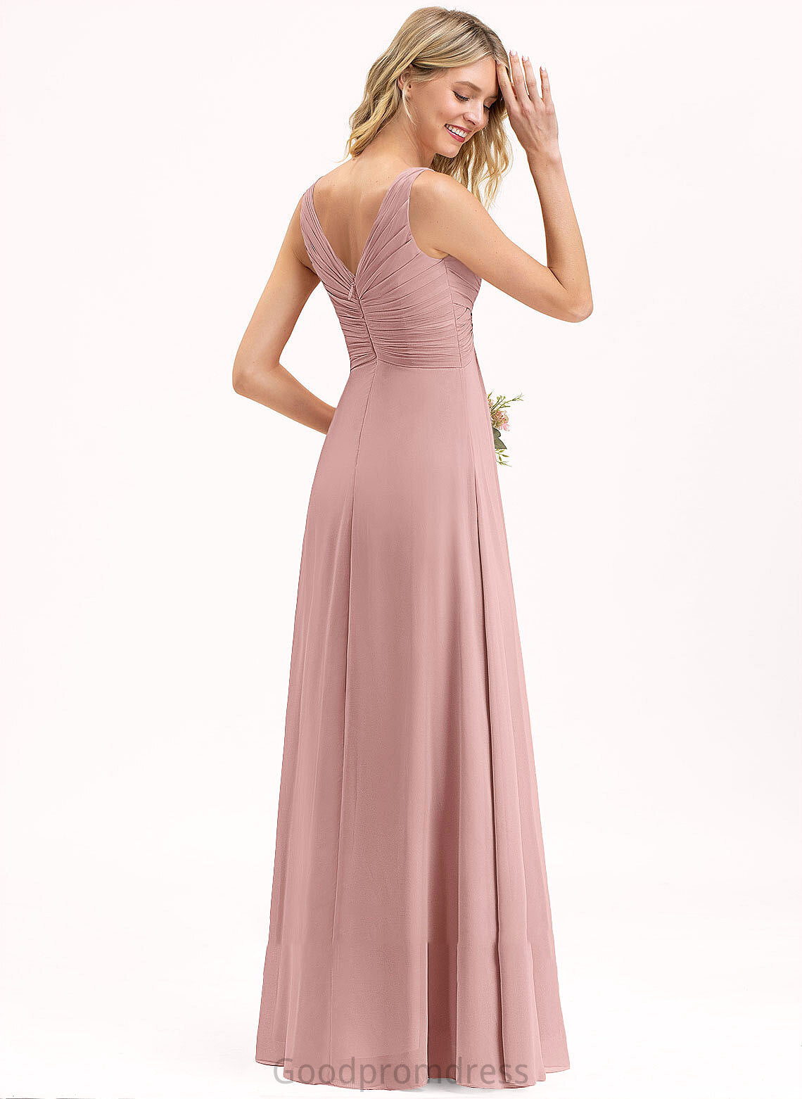 Floor-Length Length Silhouette Embellishment Fabric Neckline V-neck A-Line Ruffle Carissa Natural Waist Scoop Bridesmaid Dresses