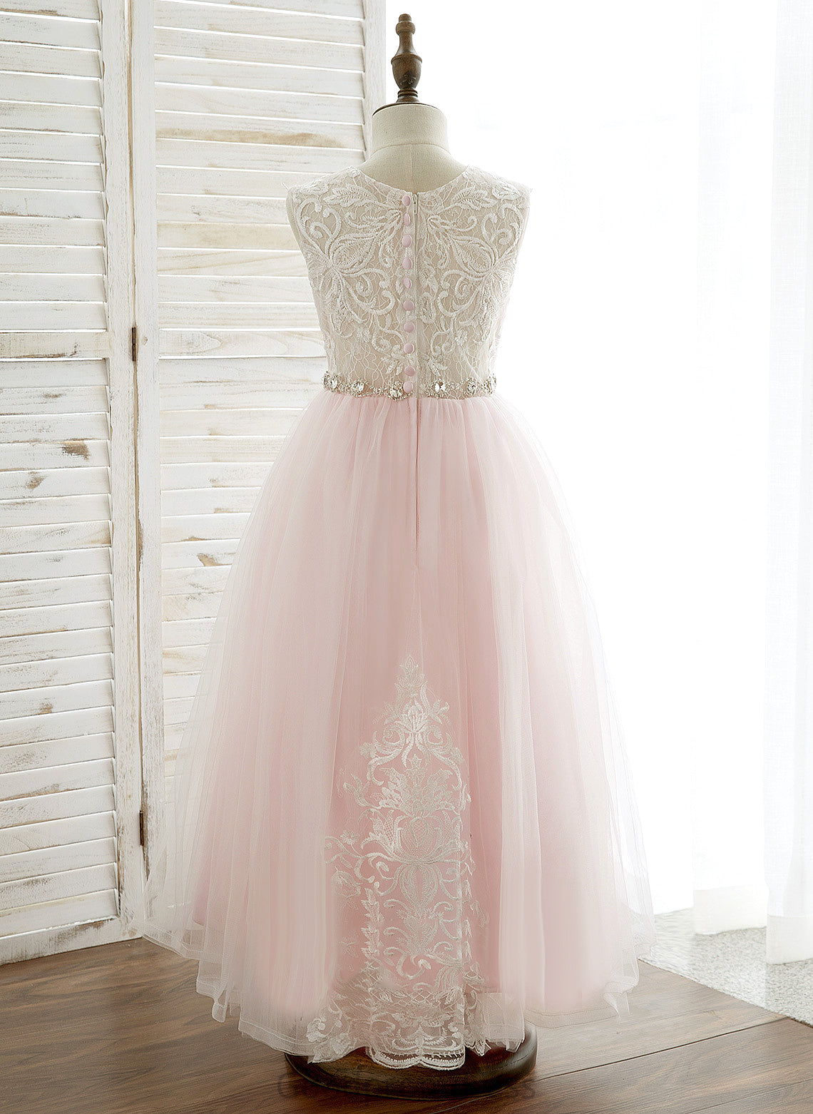 A-Line/Princess - With Neck Ankle-length Rhinestone Tulle/Lace Dress Flower Girl Dresses Sleeveless Dahlia Flower Girl Scoop