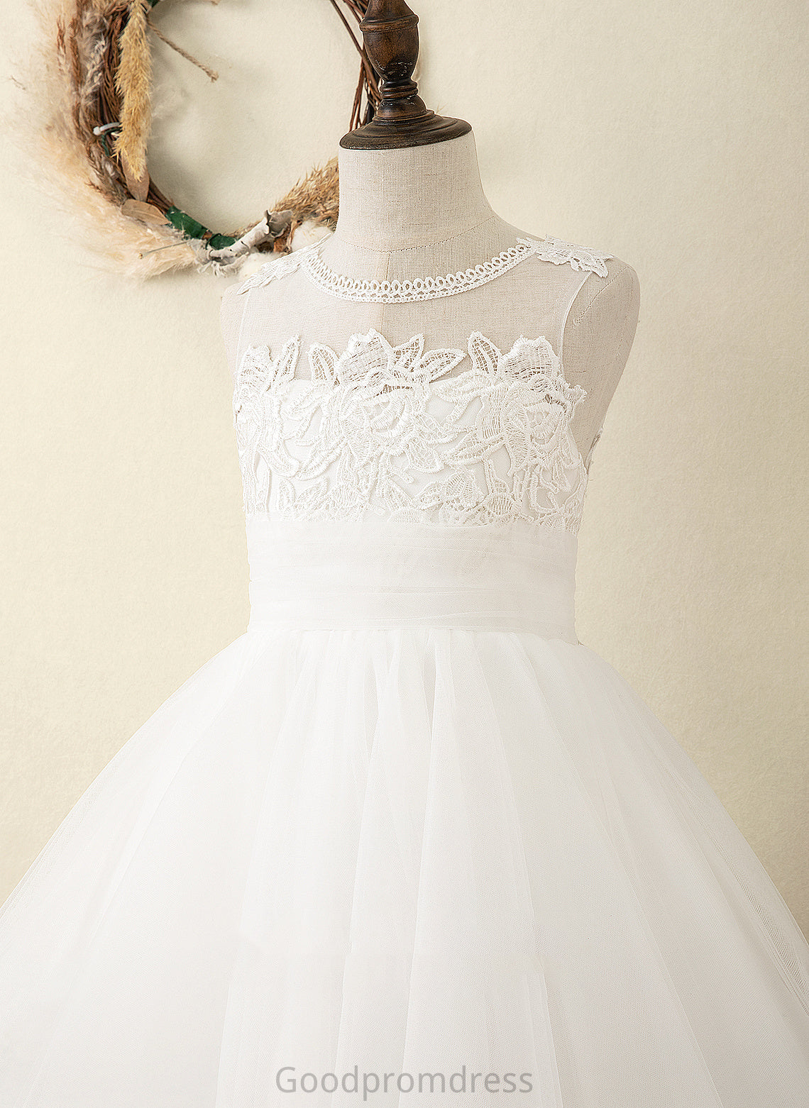 Flower Girl Dresses Scoop A-Line Tulle/Lace Girl Dress Sleeveless - Bryanna Flower Neck Knee-length