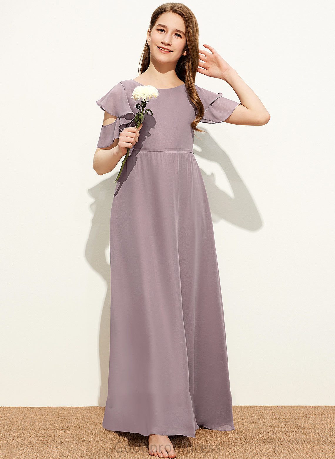 Chiffon Ruffles A-Line With Junior Bridesmaid Dresses Neck Cascading Scoop Floor-Length Abigayle