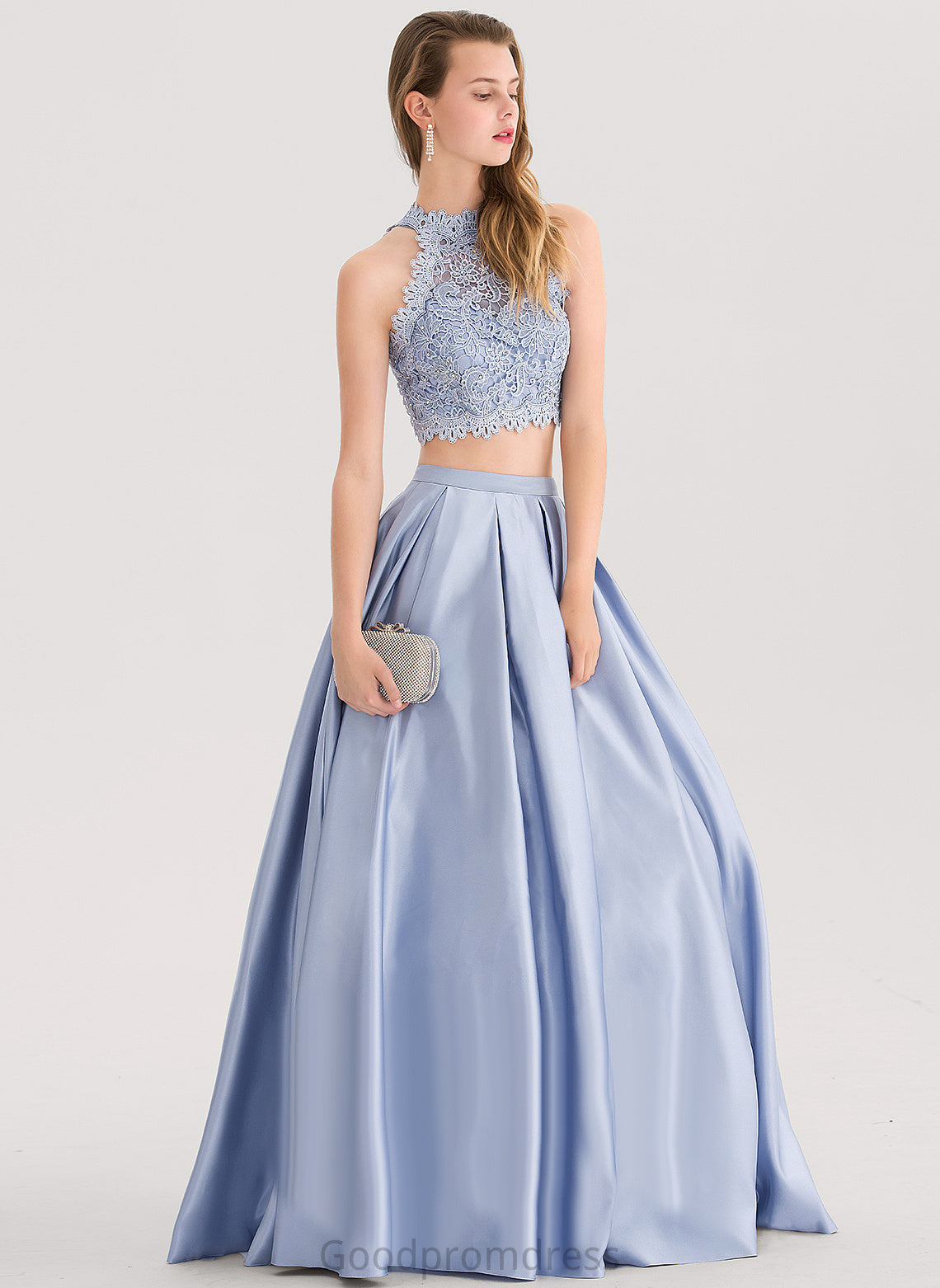 Scoop Satin Beading Prom Dresses Sequins Ball-Gown/Princess Lace With Jaslyn Floor-Length