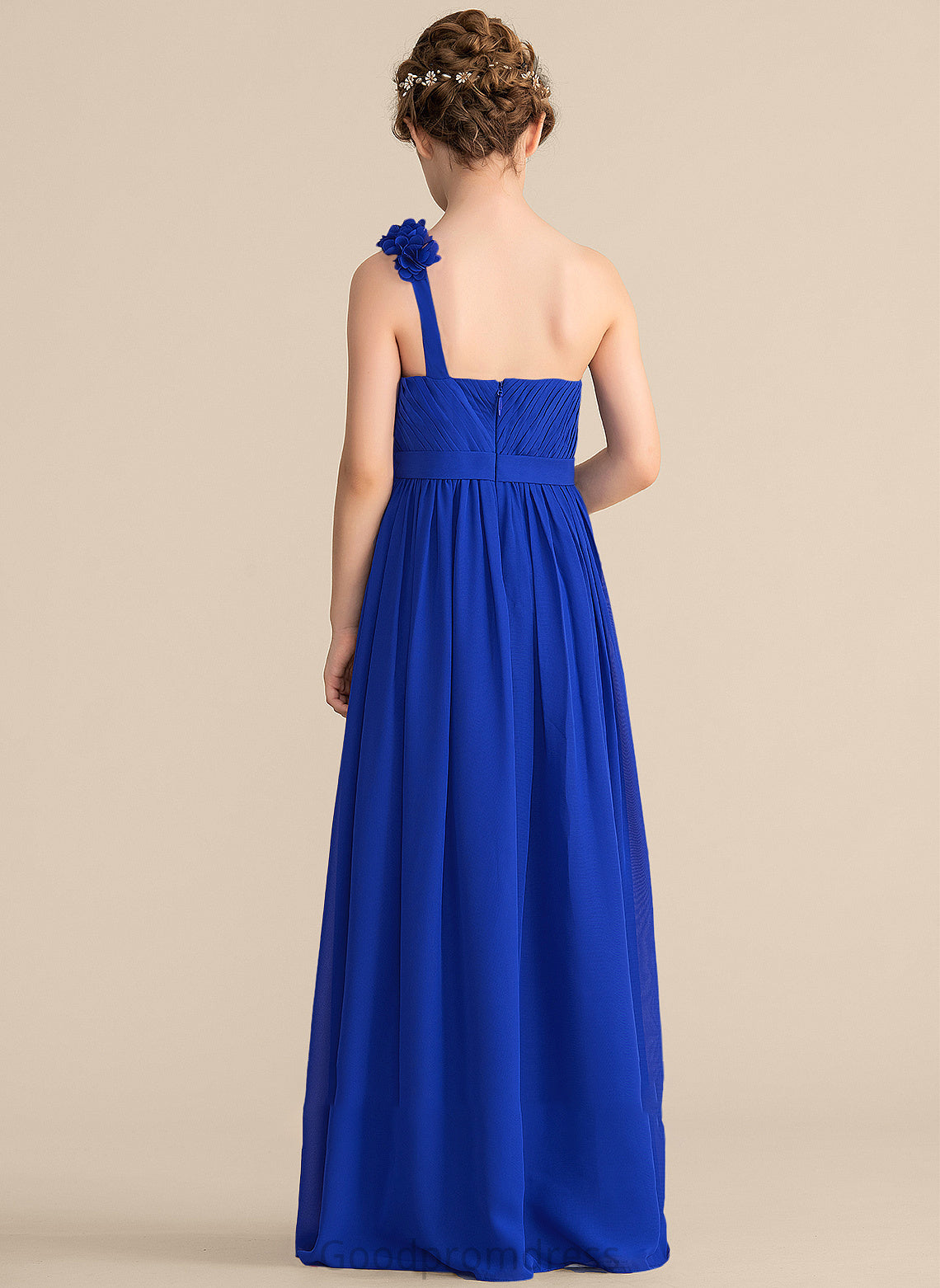 Irene Floor-Length Junior Bridesmaid Dresses A-Line With Chiffon One-Shoulder Flower(s) Ruffle