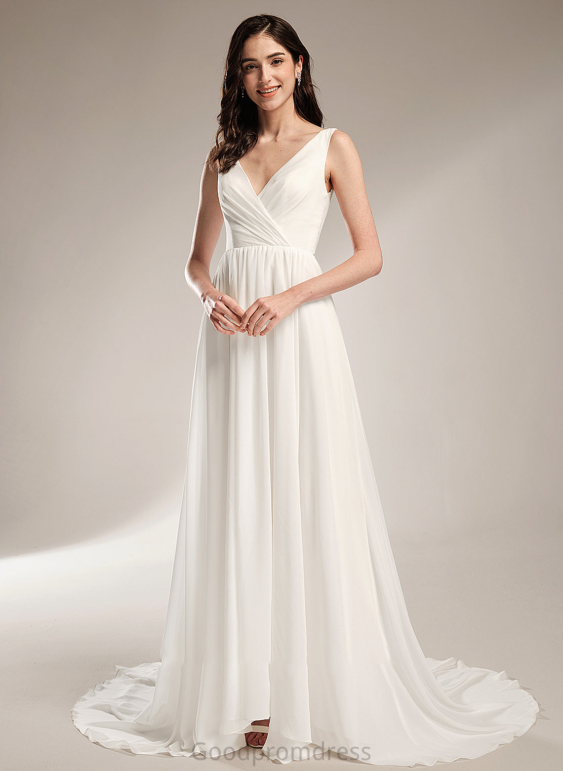 With Larissa Lace Train Court Dress A-Line V-neck Wedding Wedding Dresses