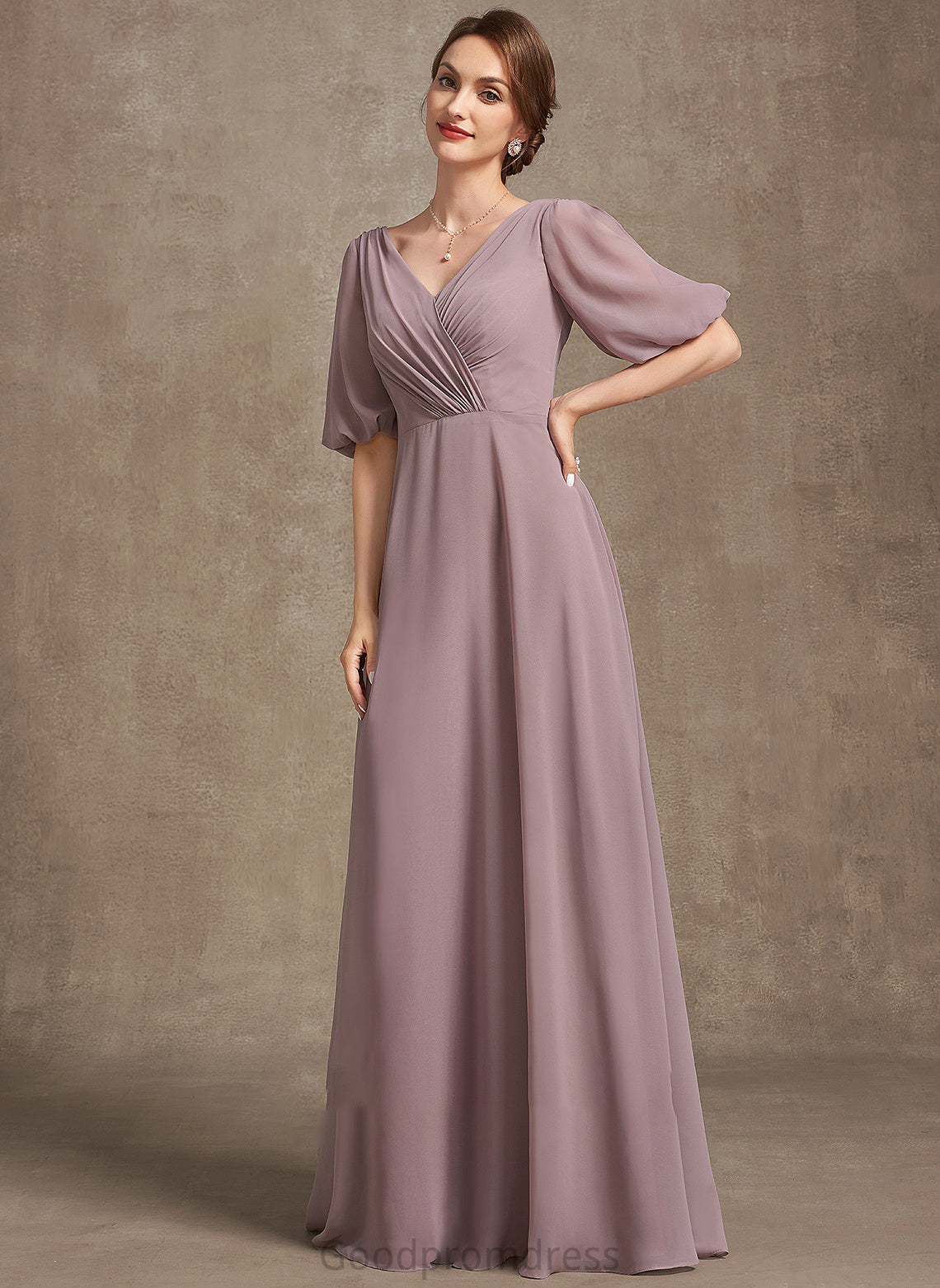 Bride Ruffle Dress the Floor-Length With Mother of the Bride Dresses V-neck Mother Chiffon of Rihanna A-Line