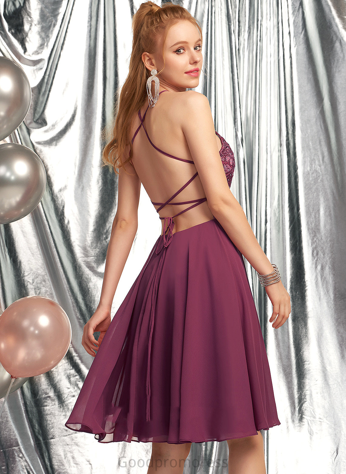 Scoop Dress With Dahlia Lace Beading Homecoming Knee-Length Neck Chiffon A-Line Homecoming Dresses