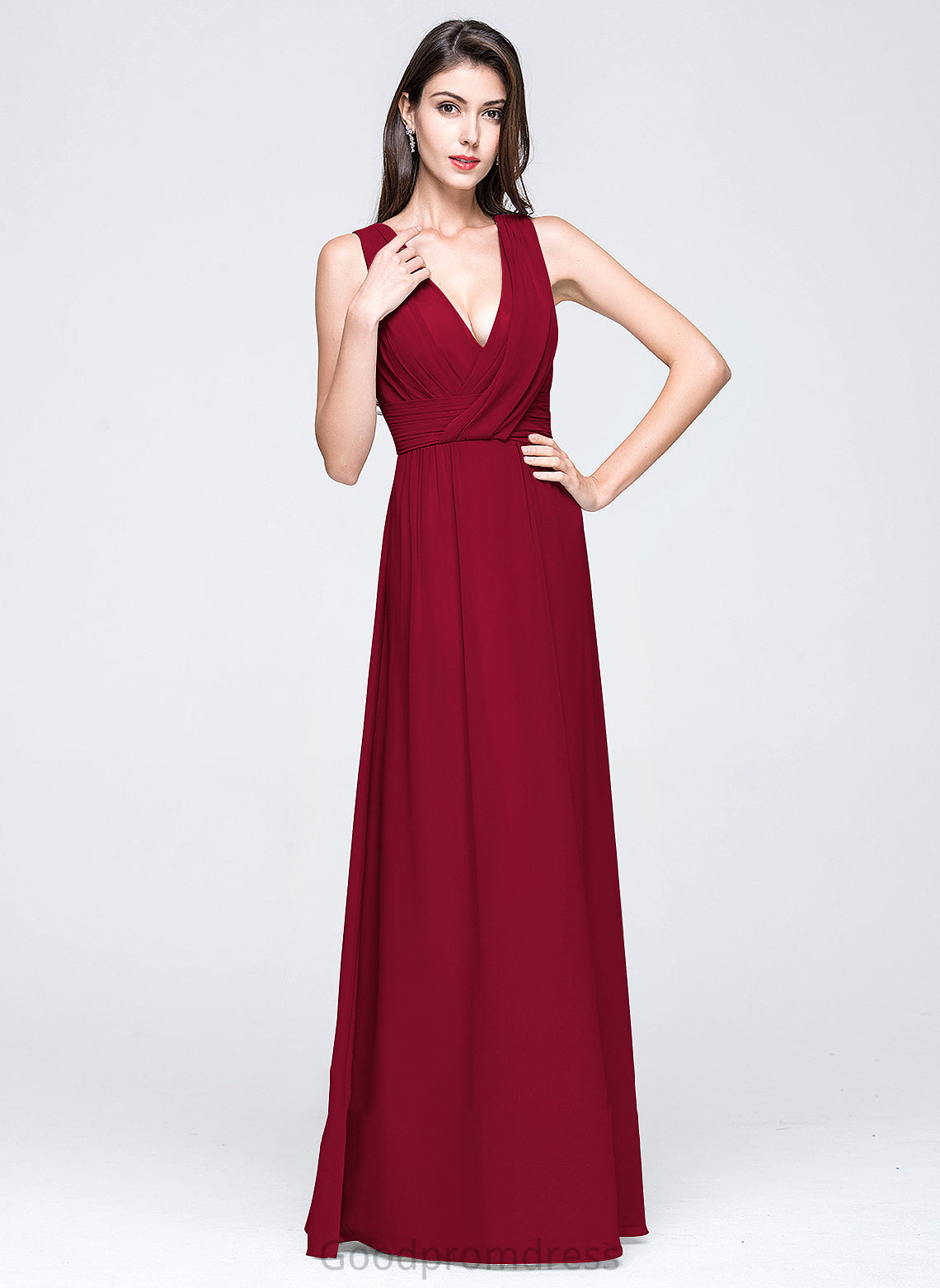 Ruffle Fabric Neckline Silhouette Floor-Length Length A-Line V-neck Embellishment Leia Straps Sleeveless Bridesmaid Dresses