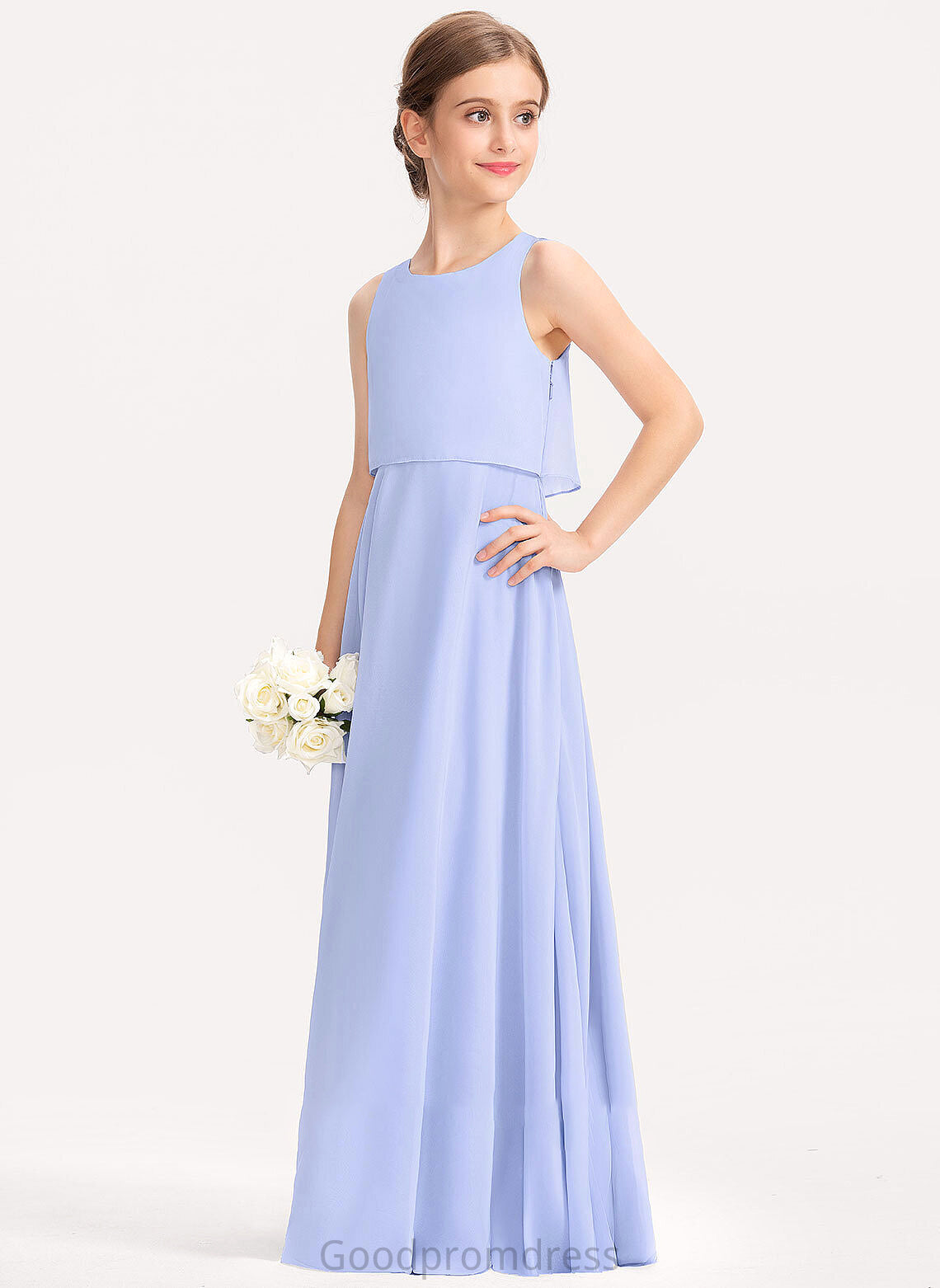 Chiffon Junior Bridesmaid Dresses A-Line Neck Floor-Length Joanne Scoop