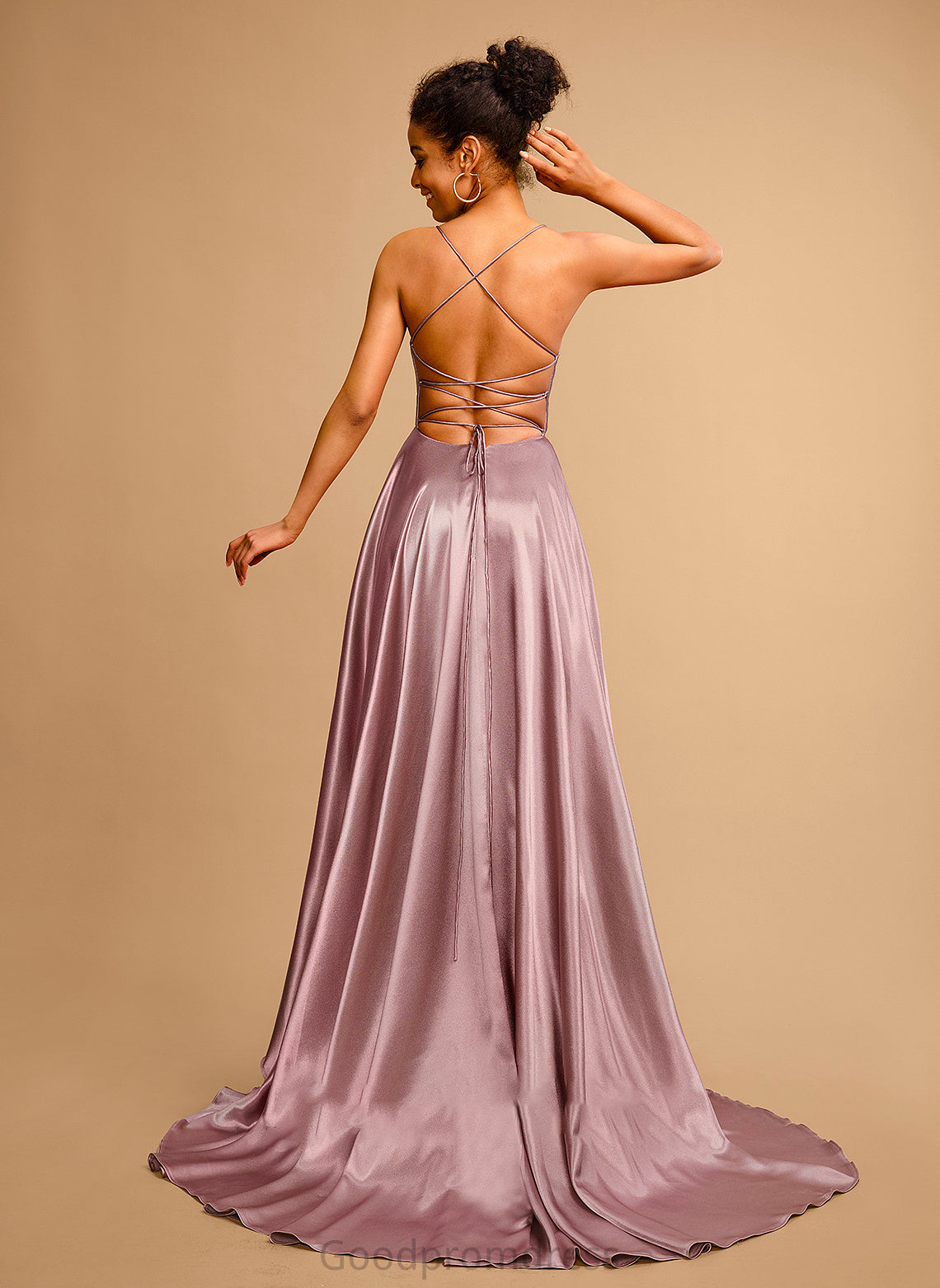 Ball-Gown/Princess Sweep Marian Satin Train V-neck Prom Dresses