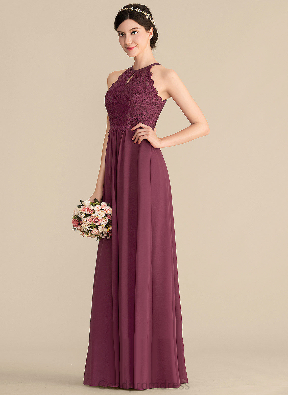 Chiffon Willa Prom Dresses Lace Scoop Floor-Length A-Line