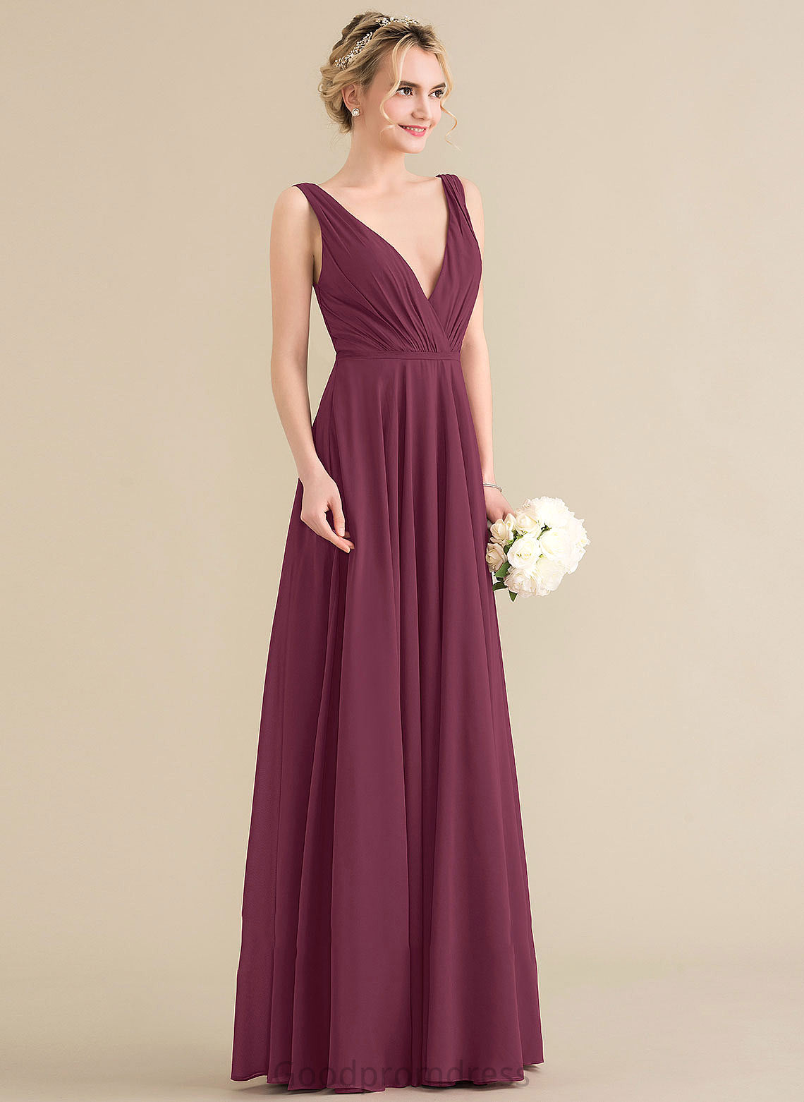 Ruffle Fabric Neckline Floor-Length Silhouette Embellishment V-neck Length A-Line Felicity Floor Length Spaghetti Staps Bridesmaid Dresses