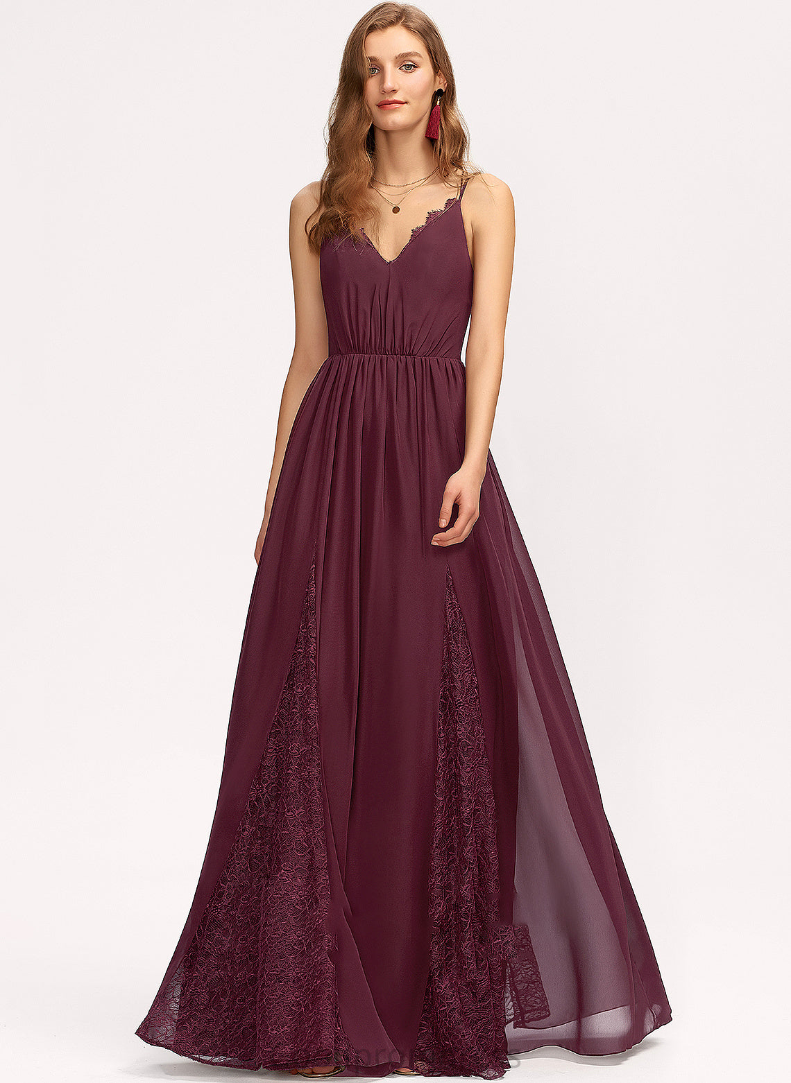 Length Lace Neckline V-neck Floor-Length Straps Fabric A-Line Silhouette Hailey Sleeveless Knee Length Bridesmaid Dresses