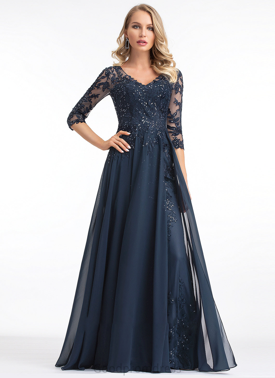 A-Line Sequins Floor-Length V-neck With Jaiden Prom Dresses Chiffon