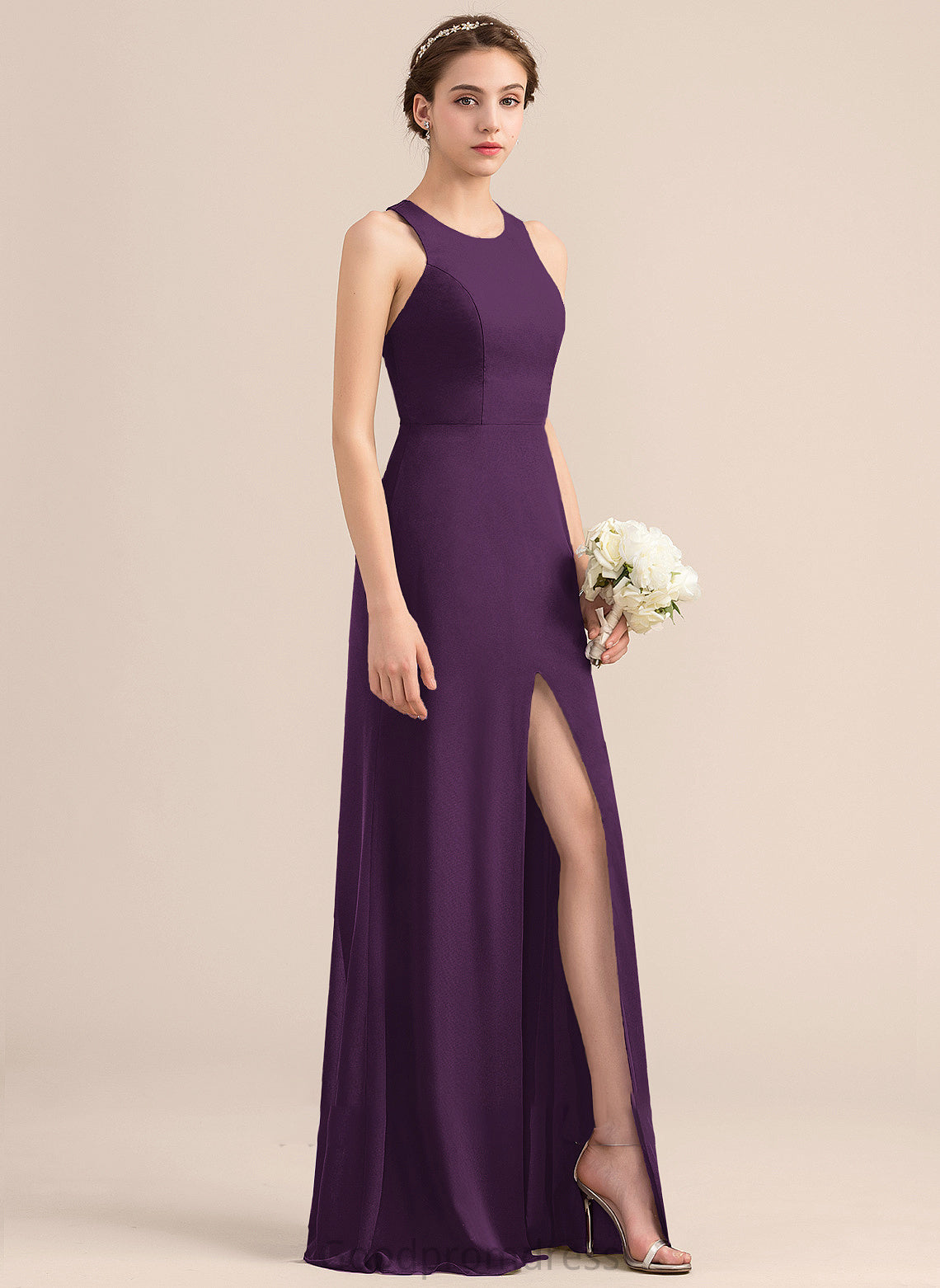 Length Fabric A-Line Floor-Length SplitFront Silhouette Embellishment ScoopNeck Neckline Phoebe A-Line/Princess Natural Waist Bridesmaid Dresses