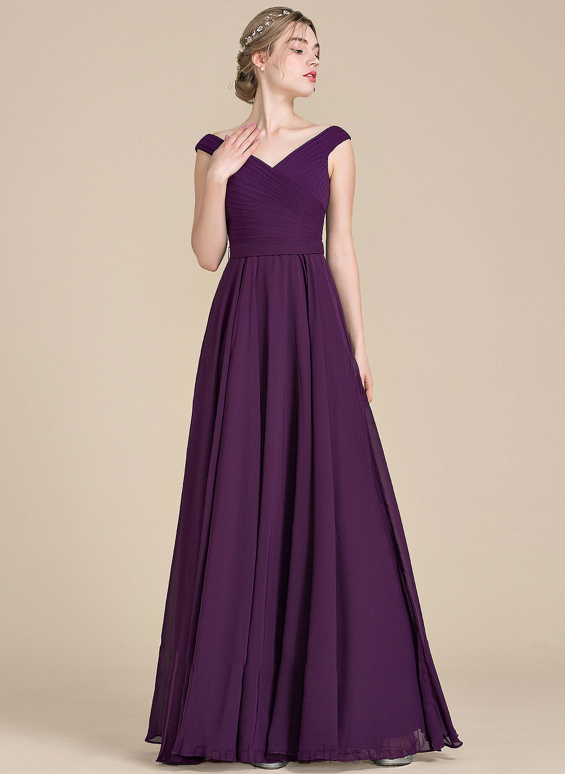 Floor-Length Prom Dresses With Annie Ruffle Chiffon A-Line Off-the-Shoulder