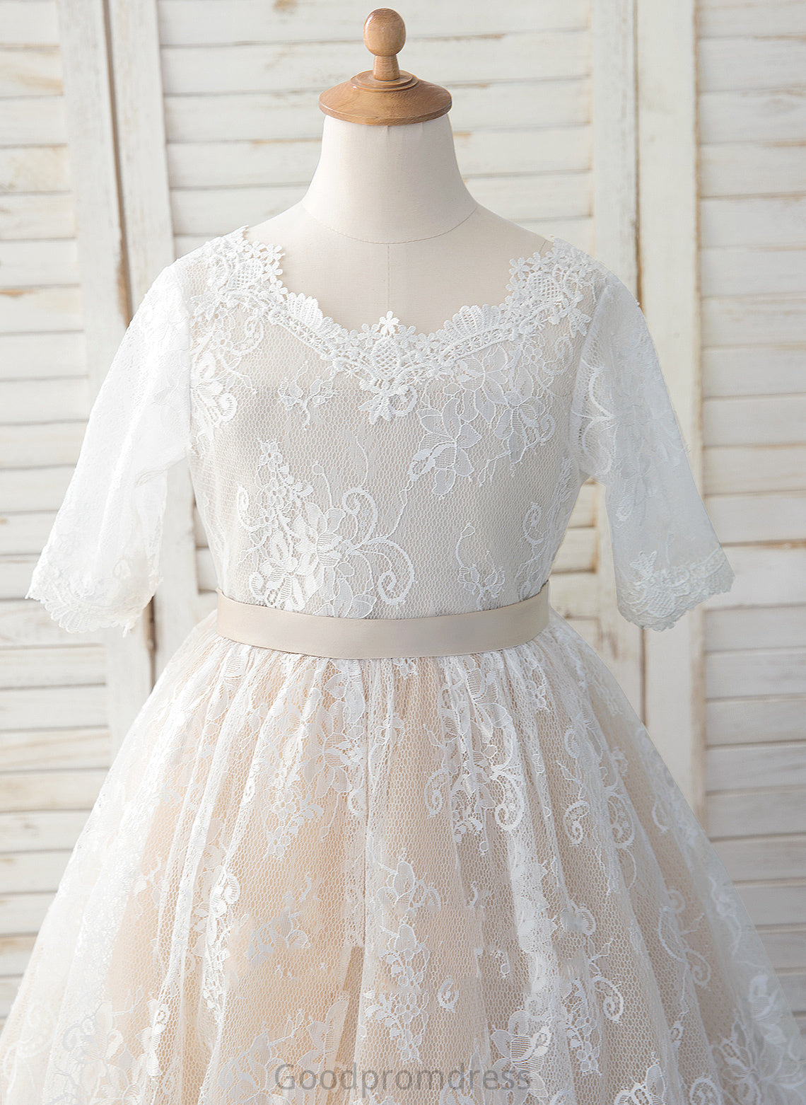 Flower Girl Dresses 3/4 A-Line Bow(s) Sleeves Dress Tea-length Scoop Neck With - Miracle Tulle/Lace Girl Flower