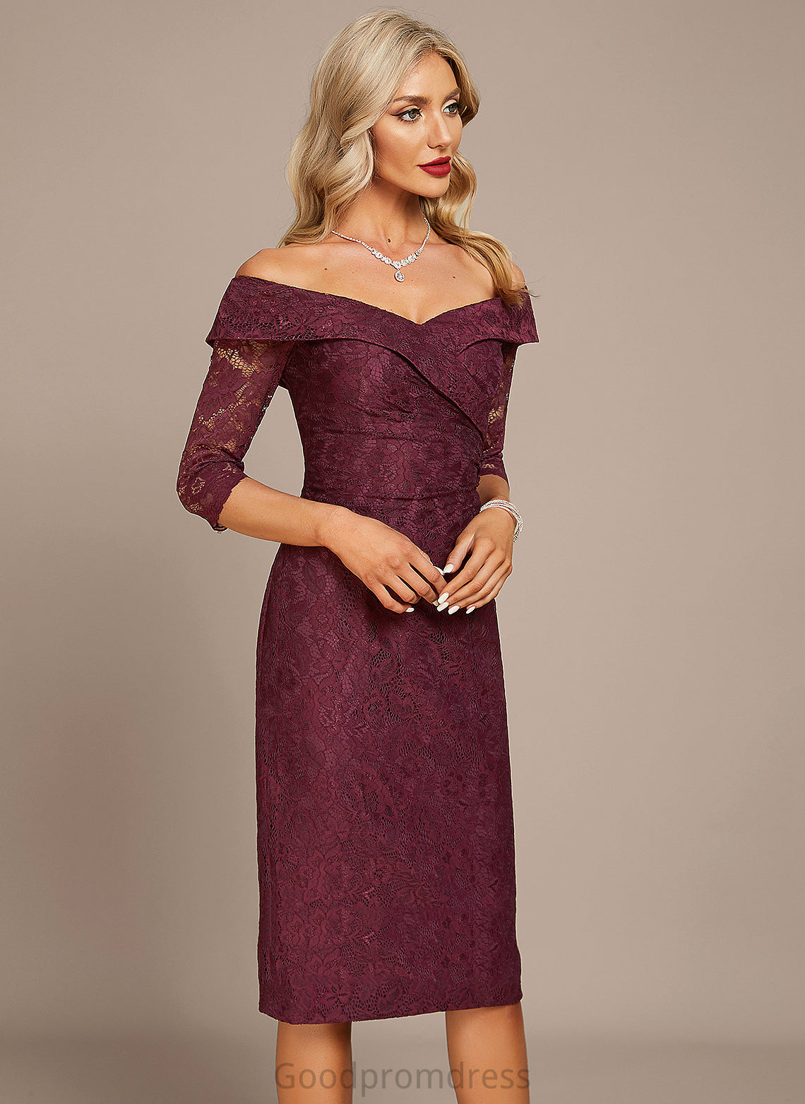 Knee-Length Dress Cocktail Dresses Georgia Cocktail Sheath/Column Lace Off-the-Shoulder