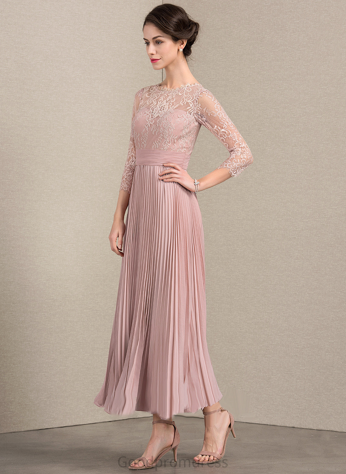 With Pleated Chiffon A-Line of Dress Ankle-Length Lace the Neck Mother Scoop Bride Kimberly Mother of the Bride Dresses