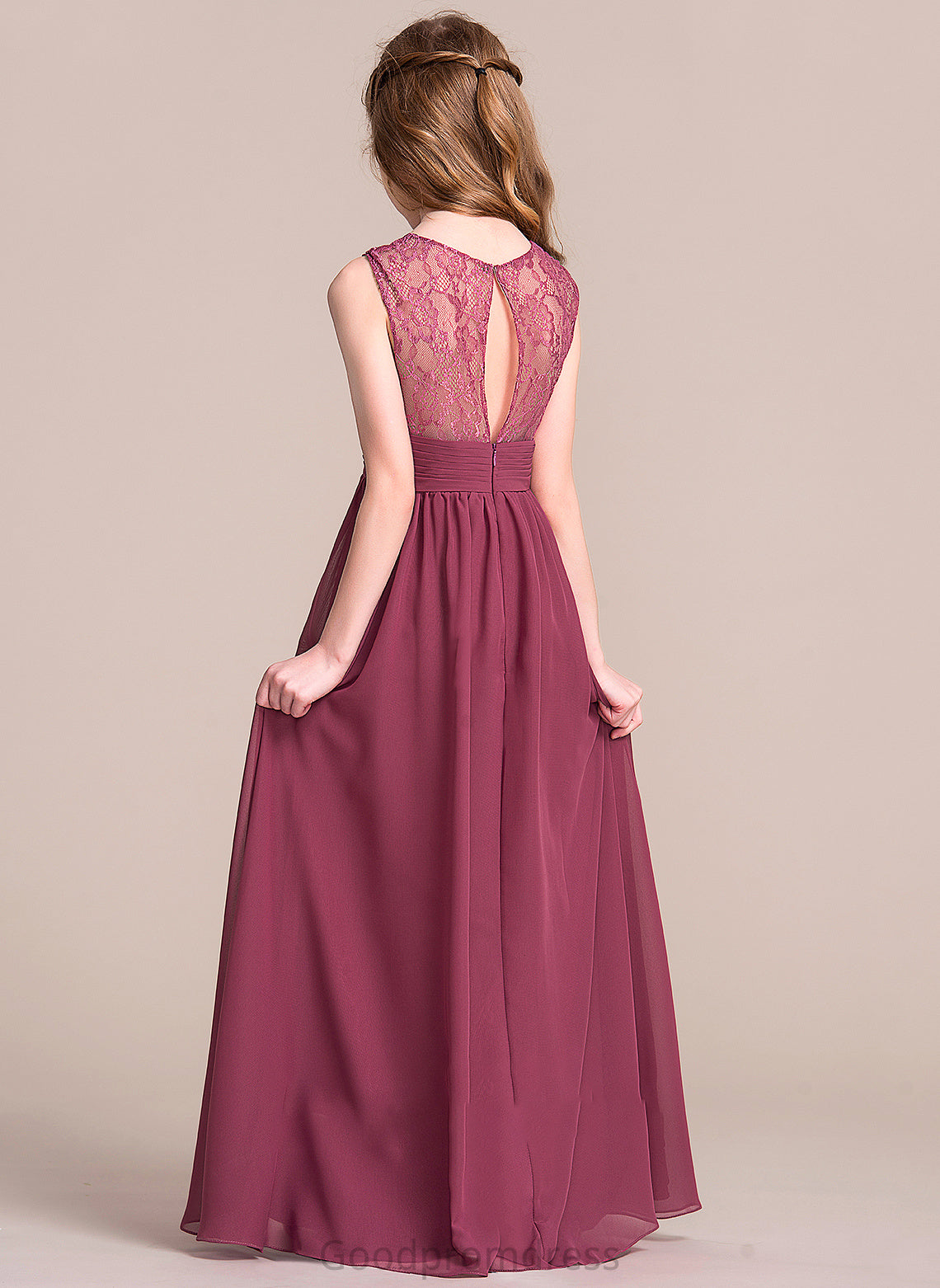 Junior Bridesmaid Dresses Ruffle Floor-Length A-Line Chiffon Sweetheart With Maud