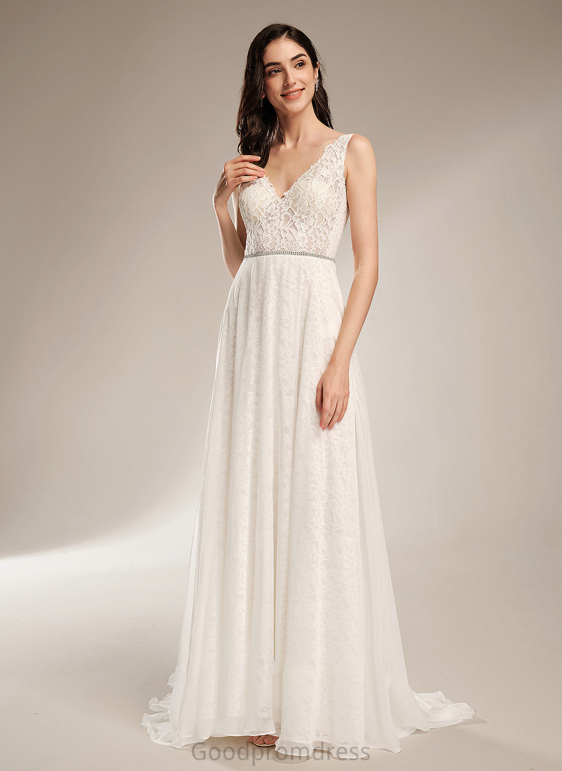 V-neck Train Wedding Dresses Wedding Sweep With Dress Beading A-Line Yamilet