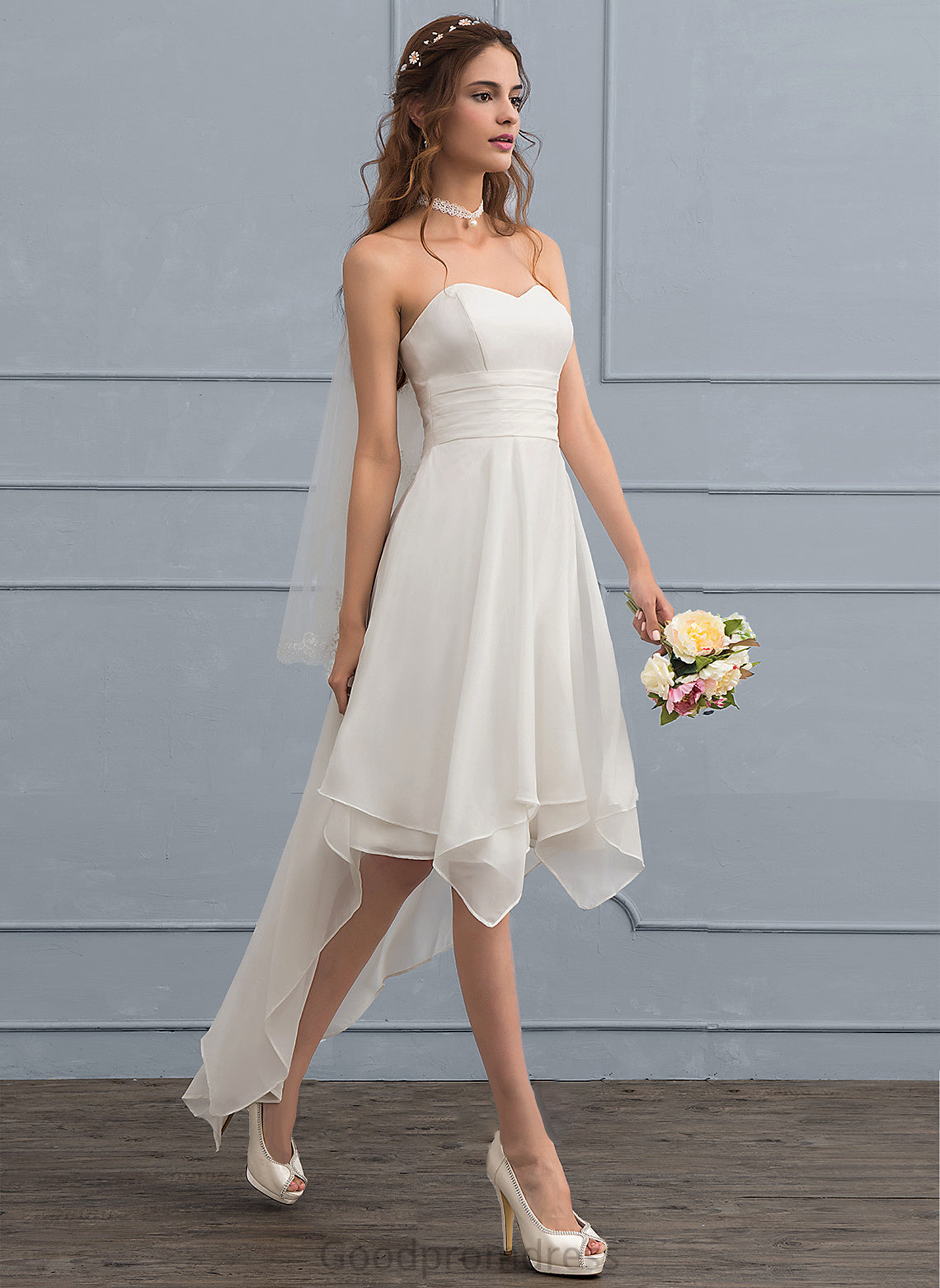 Ruffle Asymmetrical Wedding Dresses A-Line Chiffon With Dress Wedding Sweetheart Trudie