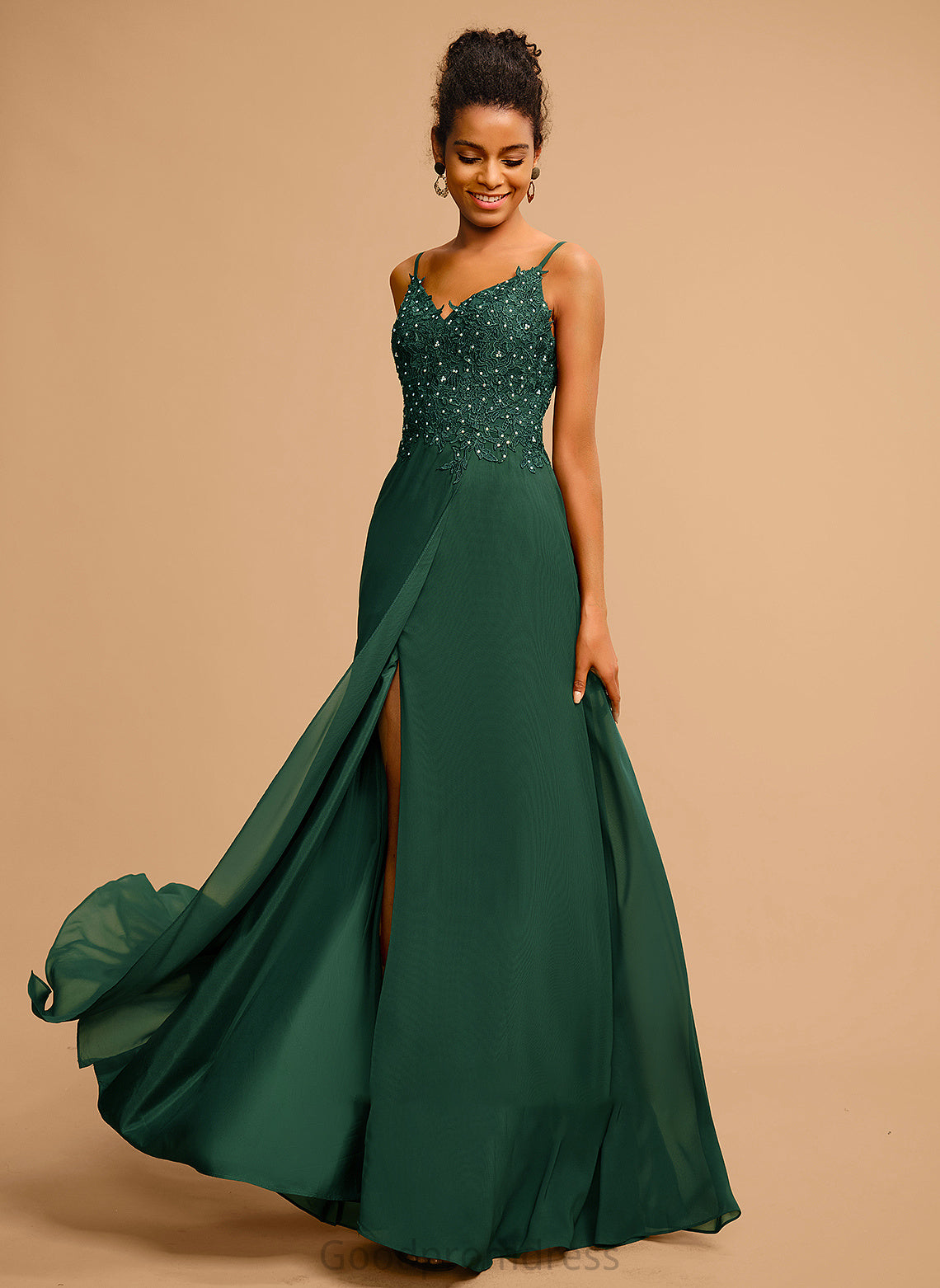 Prom Dresses With Lace Chiffon A-Line Floor-Length V-neck Beading Sequins Tabitha