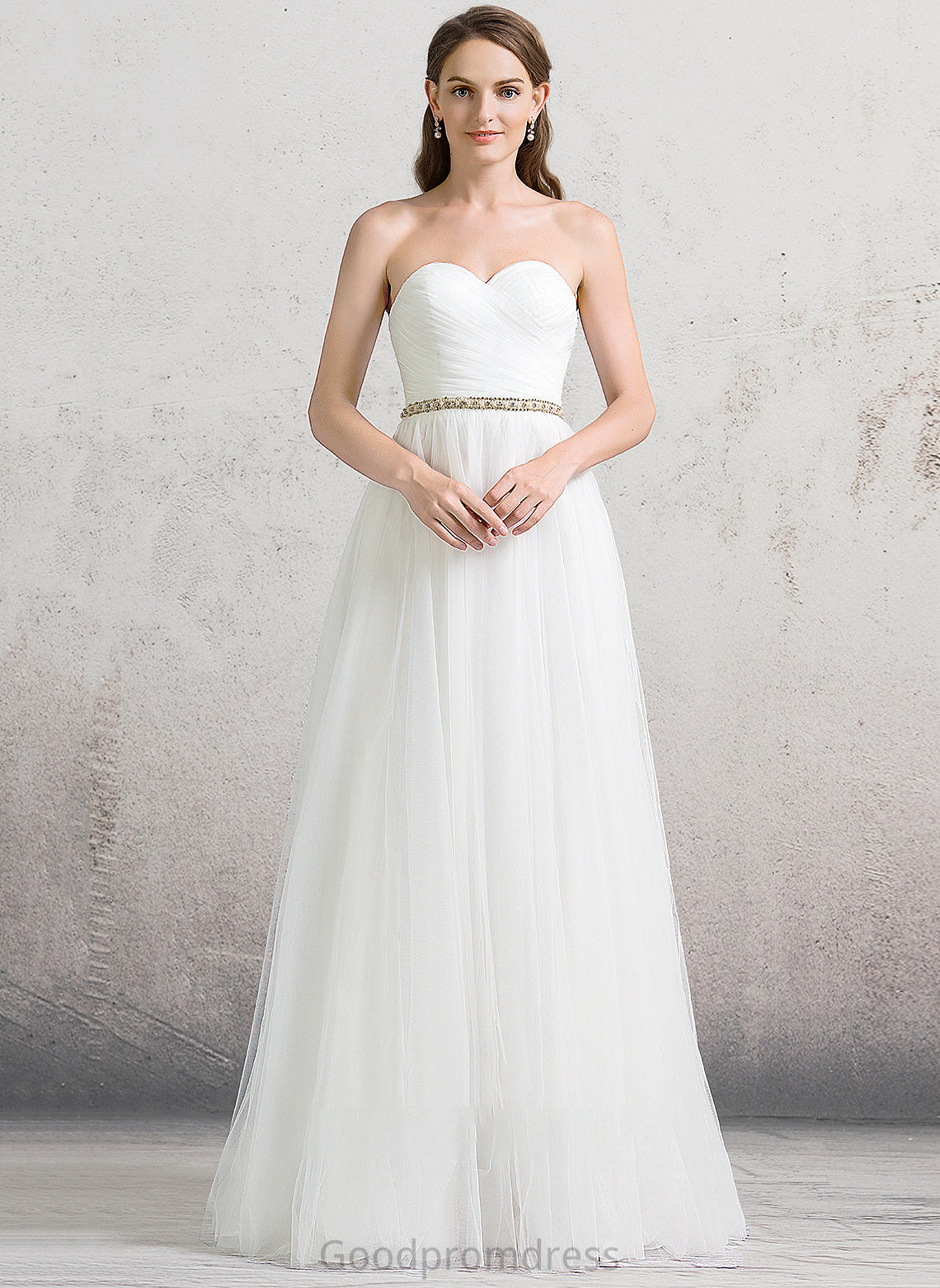 Sweetheart Rowan With Wedding Dresses Tulle A-Line Wedding Beading Dress Ruffle Floor-Length