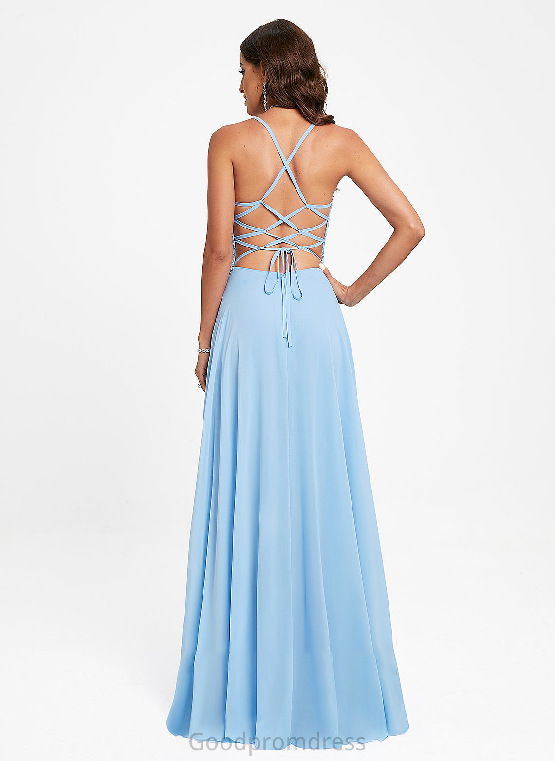 V-neck Prom Dresses Chiffon With Meadow A-Line Lace Floor-Length