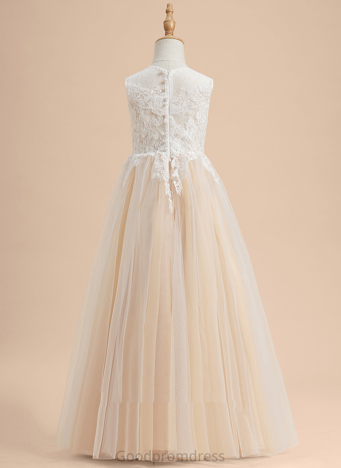 A-Line Floor-length Girl Dress Sleeveless Neck Rose With Lace/Beading Flower Tulle Flower Girl Dresses - Scoop