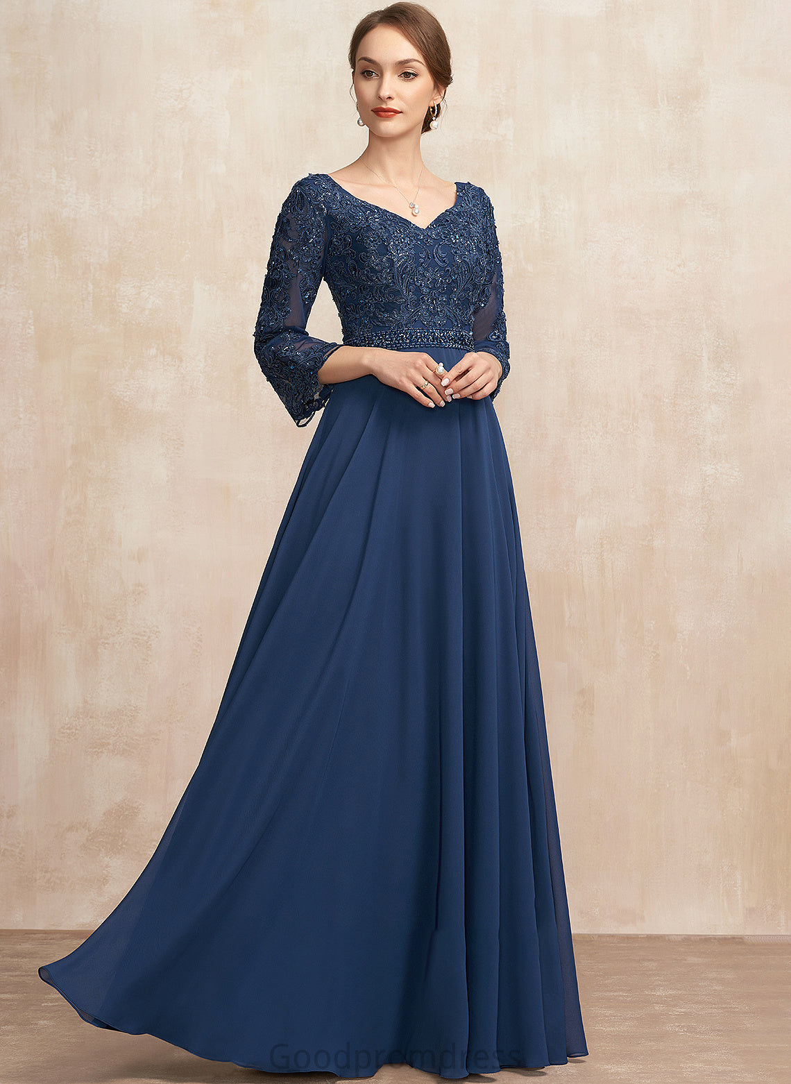 With Isabela V-neck Mother of the Bride Dresses Bride Floor-Length A-Line Beading the Lace Sequins of Dress Mother Chiffon